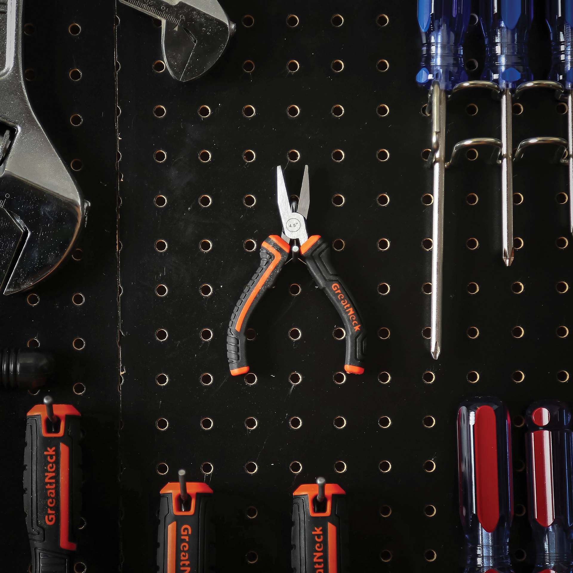 GreatNeck Flat Nose Hobby Pliers - on pegboard