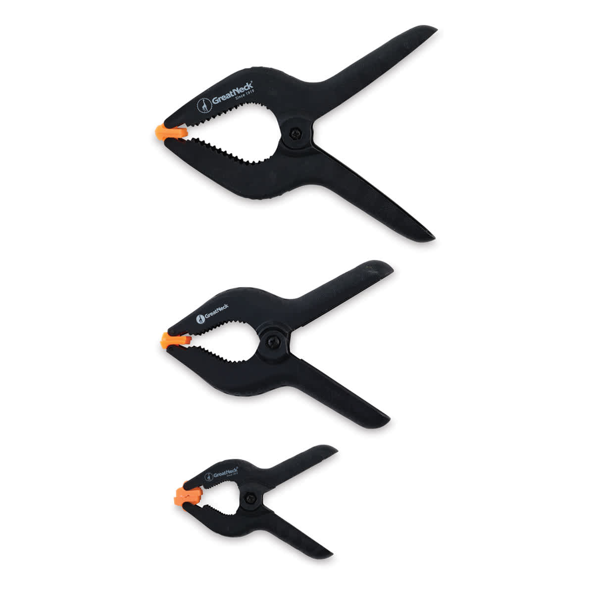 Great Neck Spring Clamps - Side view of three sizes of Clamps
