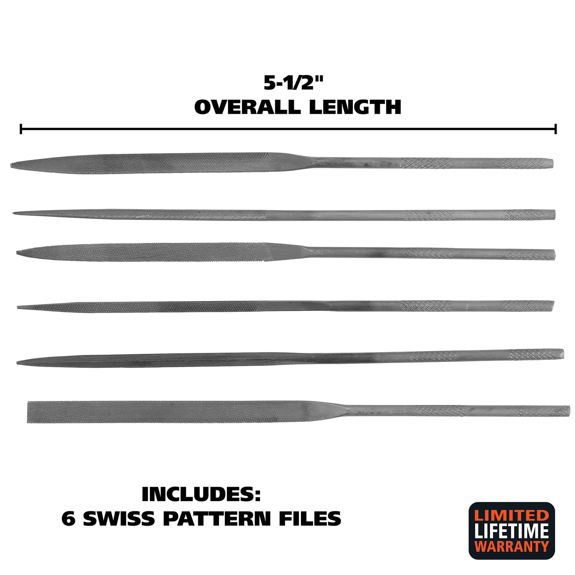 GreatNeck Needle Files - Set of 6 - 5-1/2" length, swiss pattern