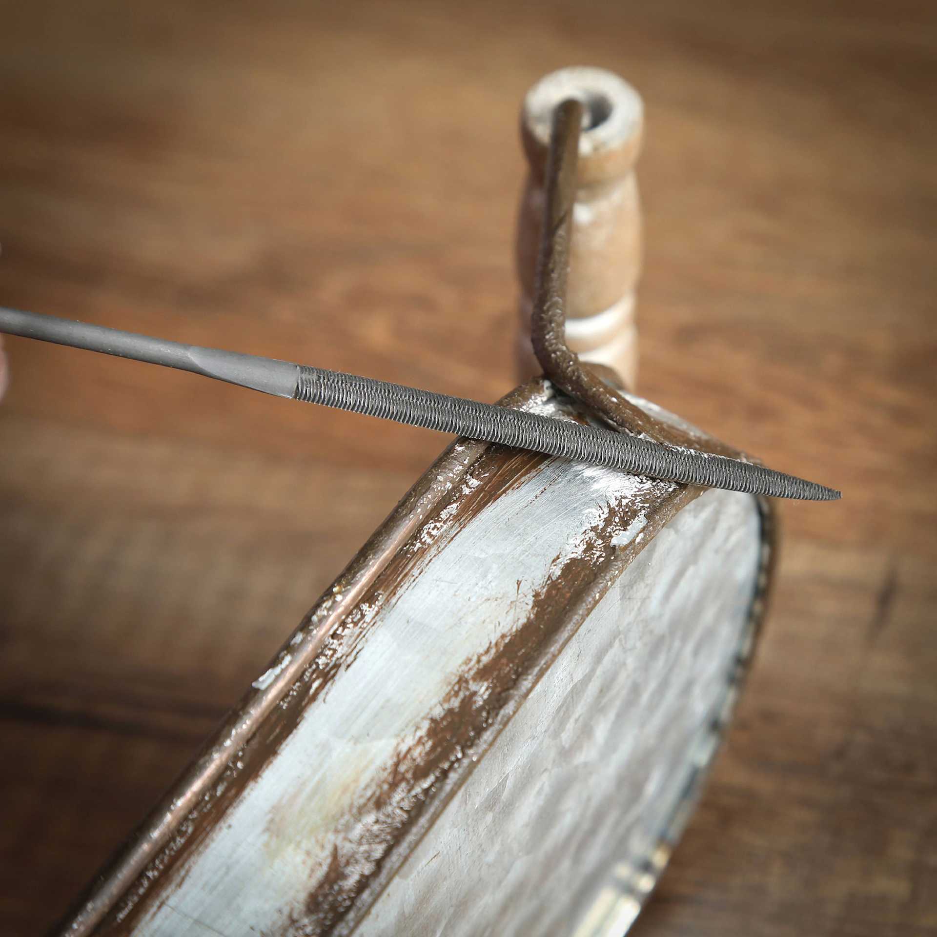 GreatNeck Needle Files - Set of 6 - in use, close-up