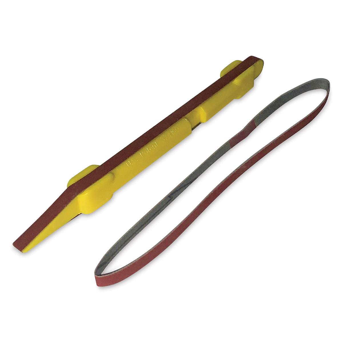 Excel Blades Sanding Stick -  Yellow stick with 400 Grit sanding belt at angle