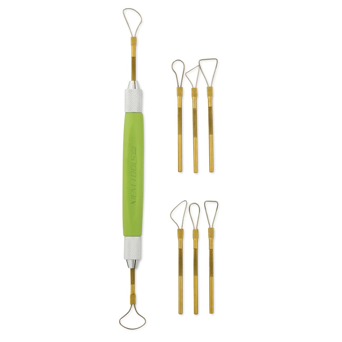 Xiem Sculptor's Wire Tool Set - Green tool with 8 interchangeable medium tips shown