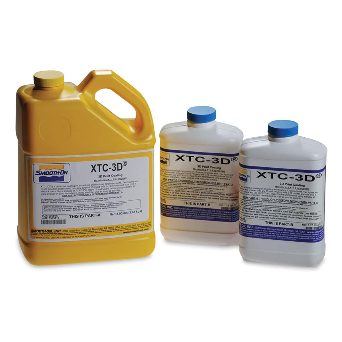 Smooth-On XTC-3D High-Performance 3D Print Coating - Jugs of Parts A and B Coating components 