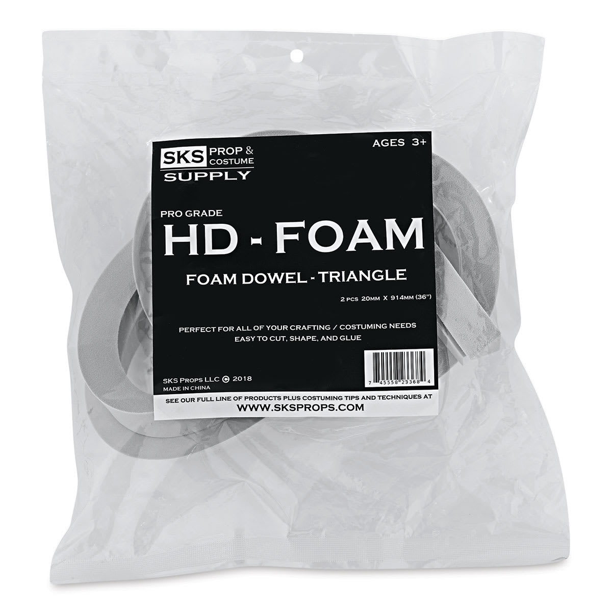 SKS Props HD-Foam Dowels, Pkg of 2 - Triangle, 20 mm - front of packaging