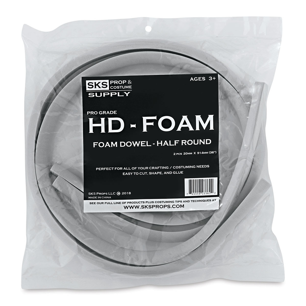 SKS Props HD-Foam Dowels, Pkg of 2 - Half Round, 20 mm - front of packaging
