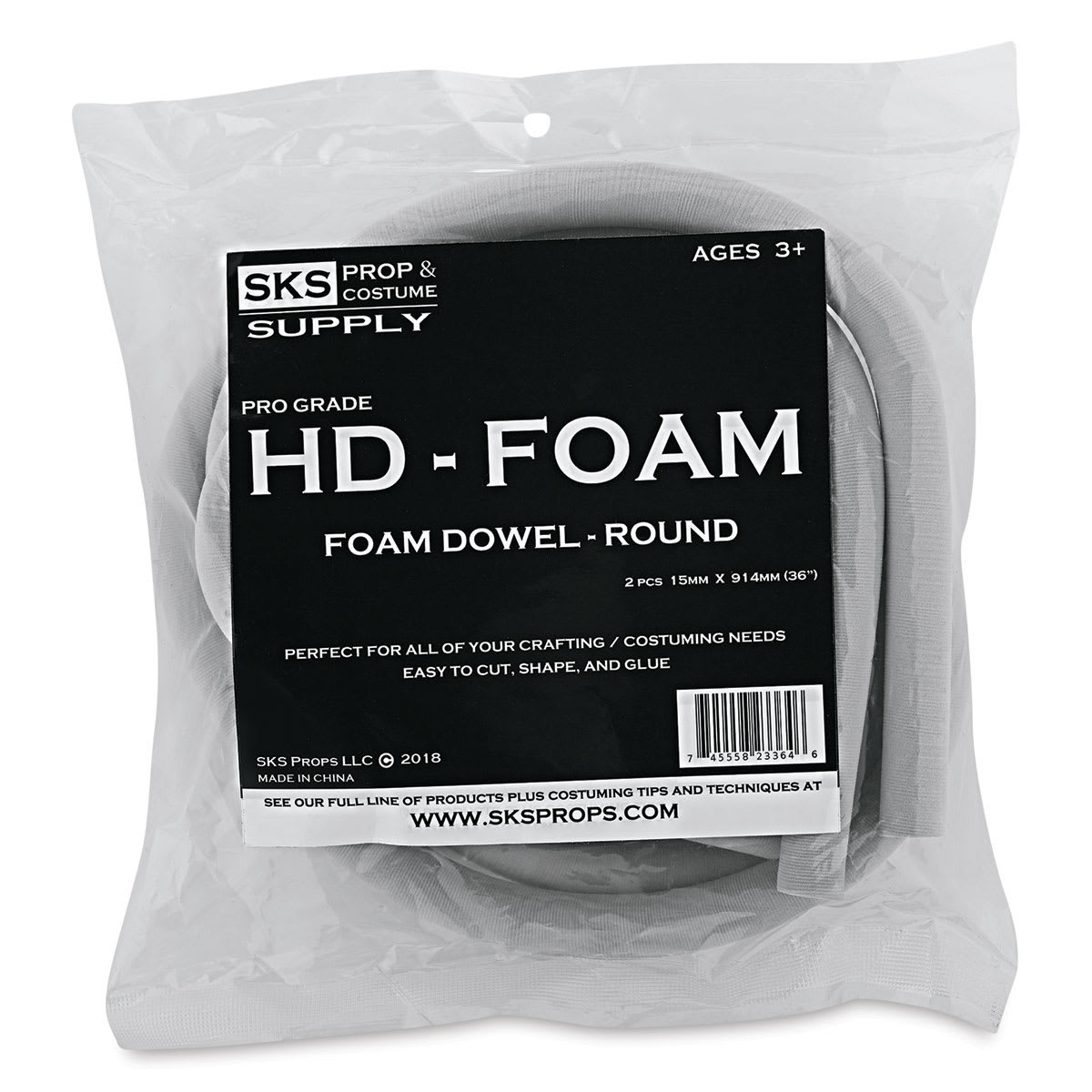 SKS Props HD-Foam Dowels, Pkg of 2 - Round, 15 mm - front of packaging