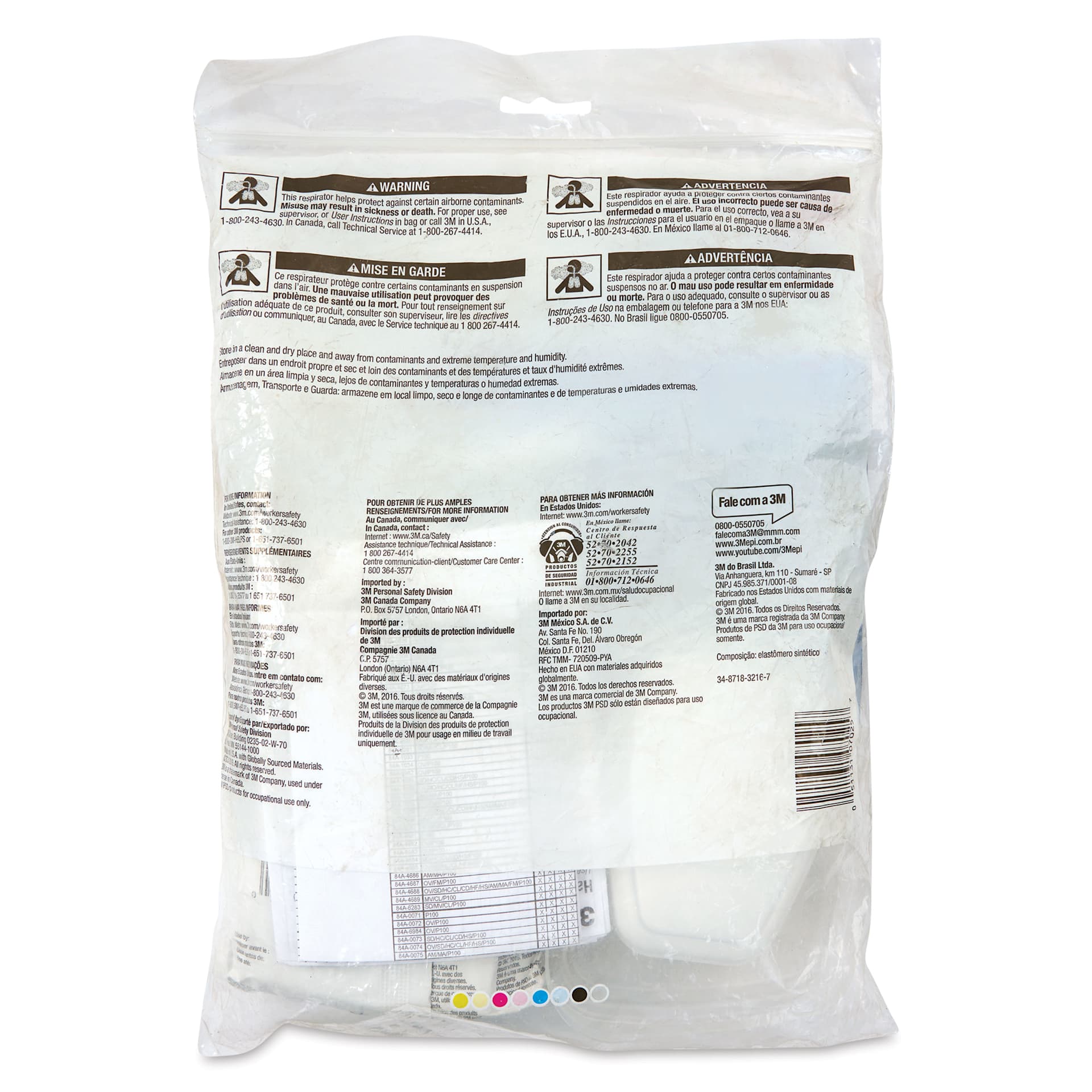 3M Half Facepiece Reusable Respirator - back of packaging