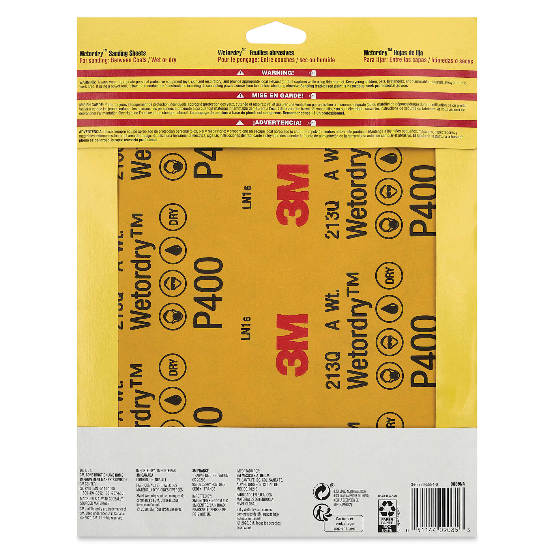 3m Wetordry Sandpaper - Super Fine, 9" x 11", Pkg of 5, back of packaging