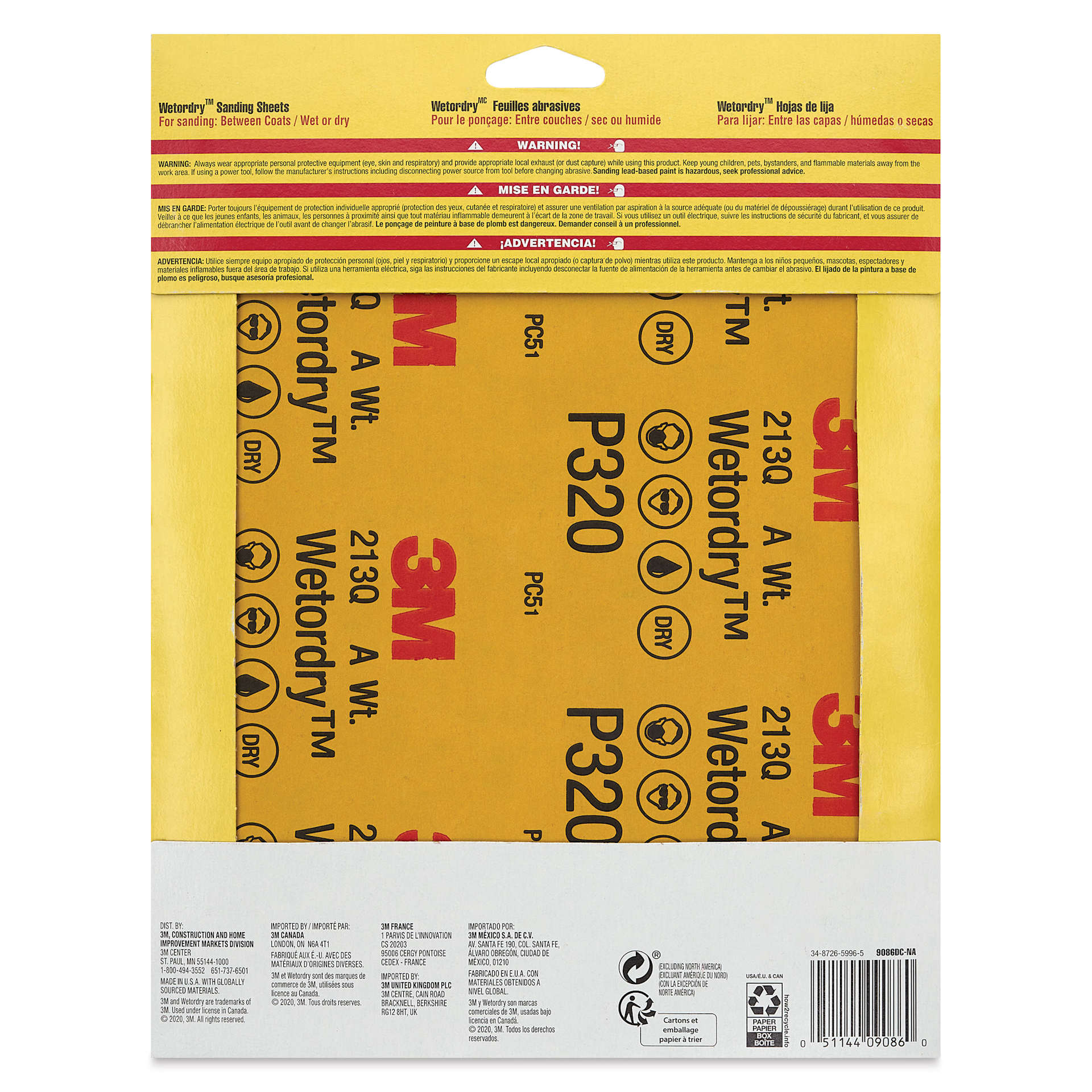 3M Wetordry Sandpaper - Extra Fine, 9" x 11", Pkg of 5, back of packaging