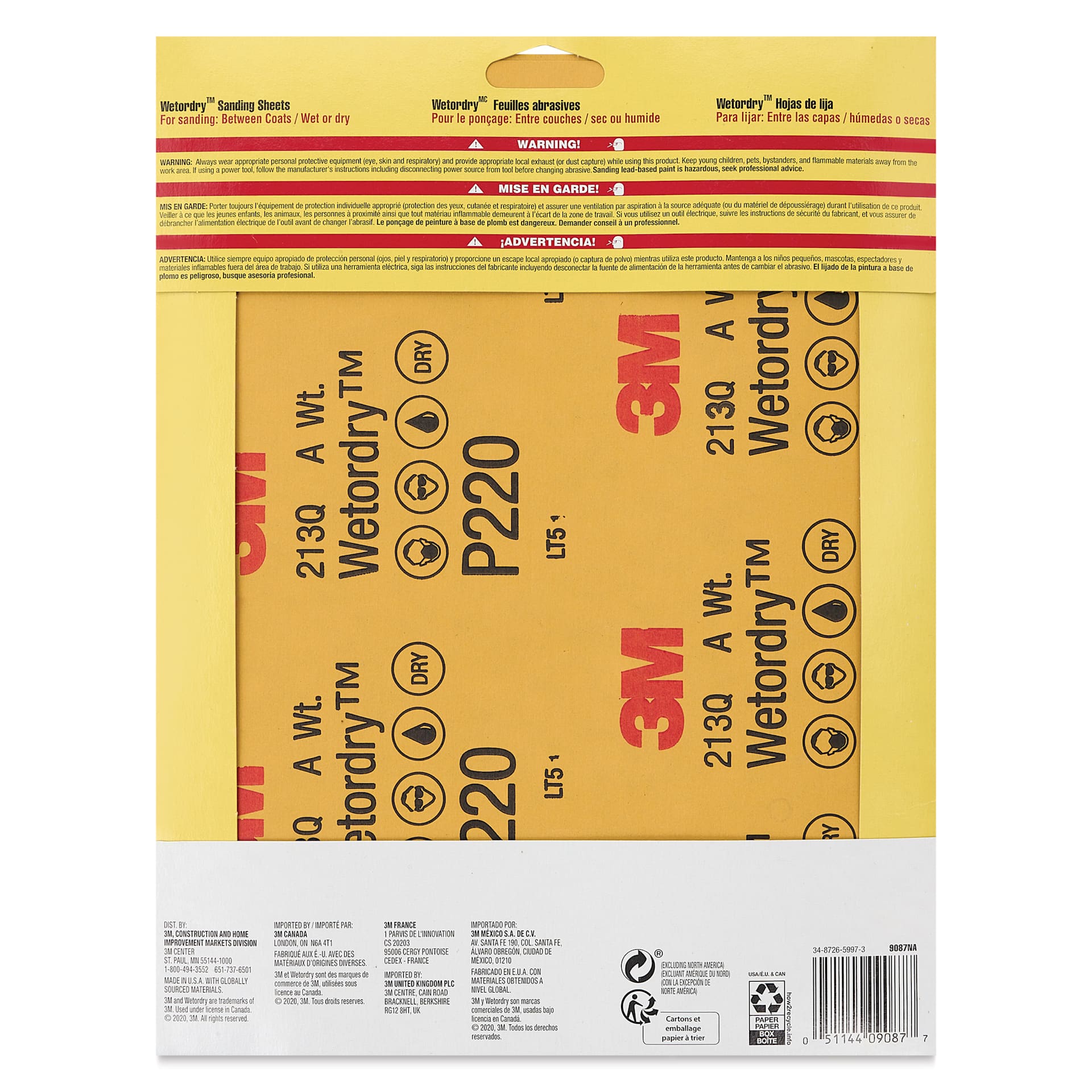 3M Wetordry Sandpaper - Very Fine, 9" x 11", Pkg of 5 back of packaging