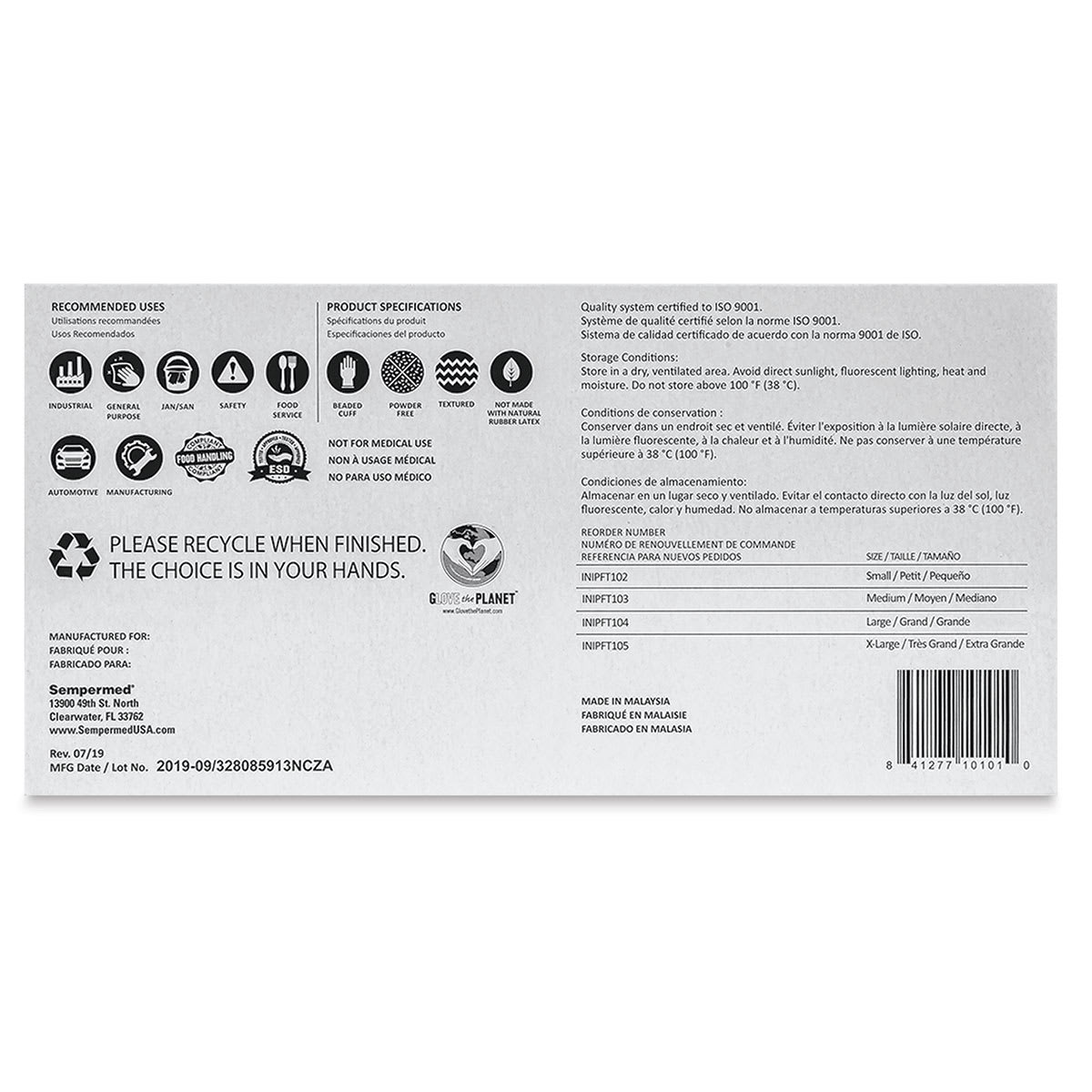 Glove Pack - Large, Nitrile, Powder-Free, Pkg of 100 - back of box