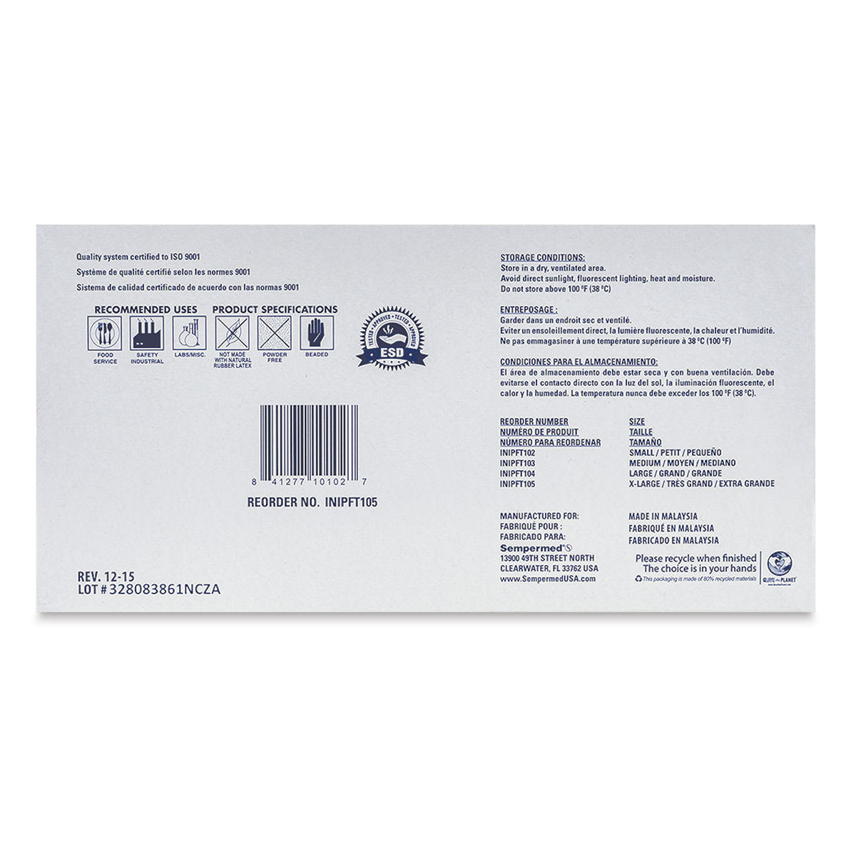 Glove Pack - X-Large, Nitrile, Powder-Free, Pkg of 100 - back of box