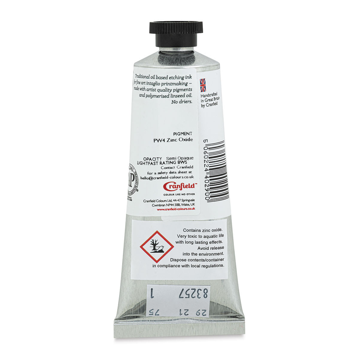 Cranfield Traditional Etching Ink - Zinc White, 75 ml - back