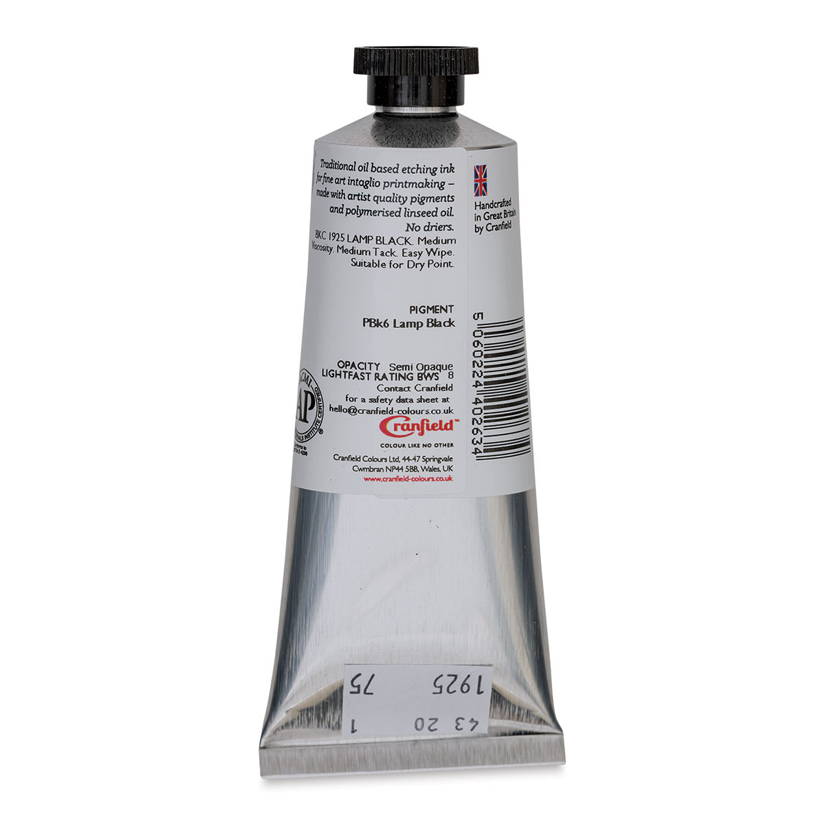 Cranfield Traditional Etching Ink - Lamp Black, 75 ml - back