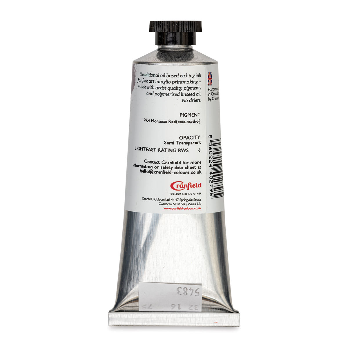 Cranfield Traditional Etching Ink - Vermilion, 75 ml - back