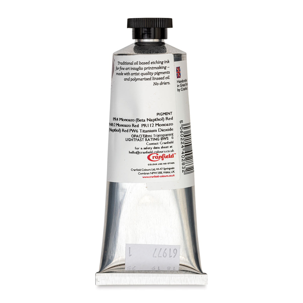Cranfield Traditional Etching Ink - Permanent Red, 75 ml - back