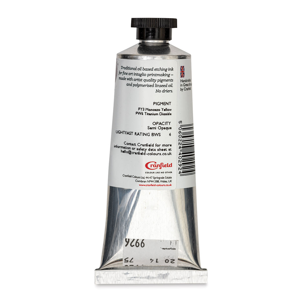Cranfield Traditional Etching Ink - Lemon Yellow, 75 ml - back