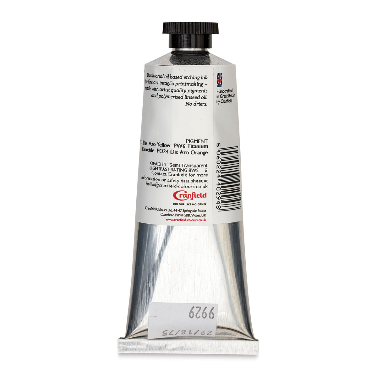 Cranfield Traditional Etching Ink - Indian Yellow, 75 ml - back