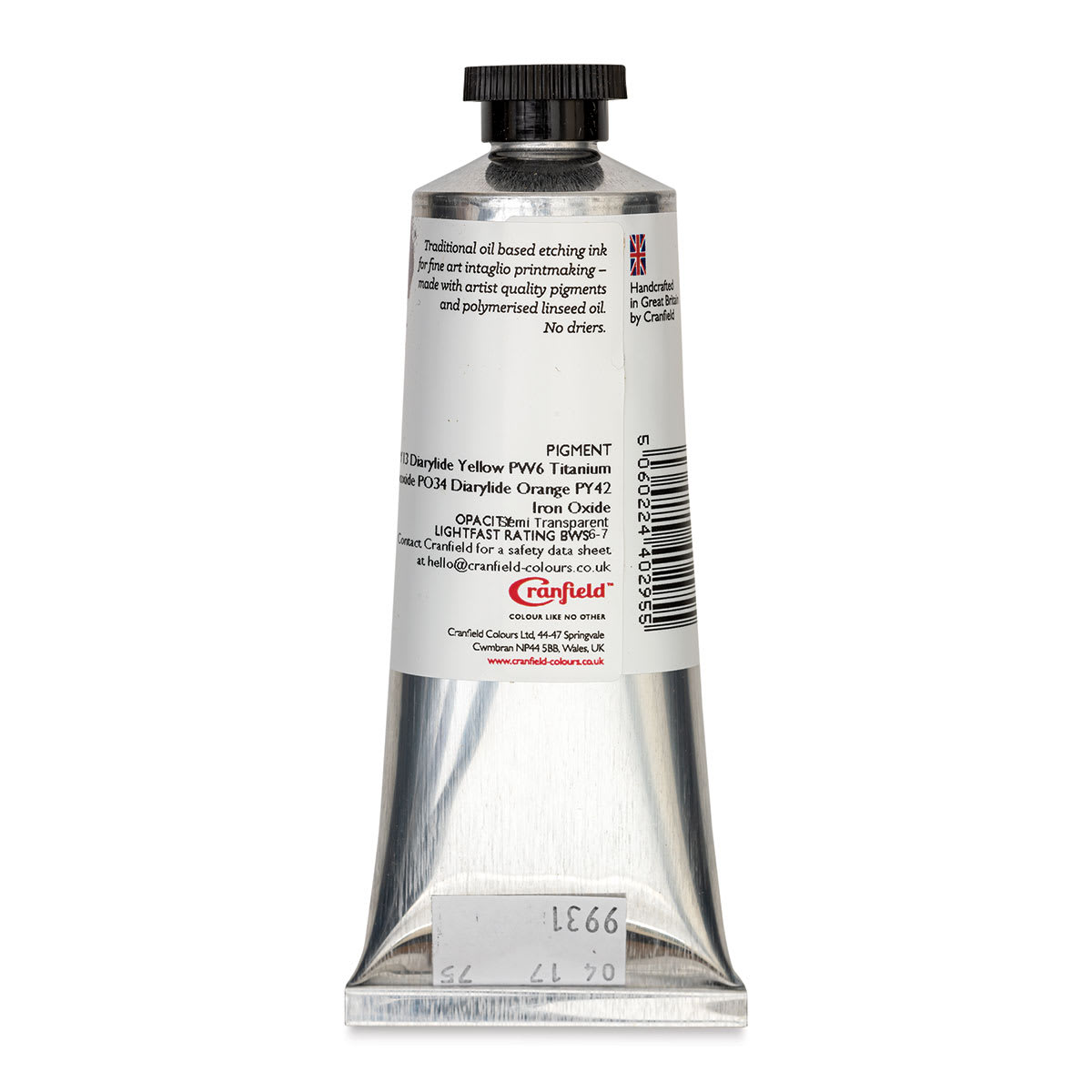 Cranfield Traditional Etching Ink - Apricot Yellow, 75 ml - back