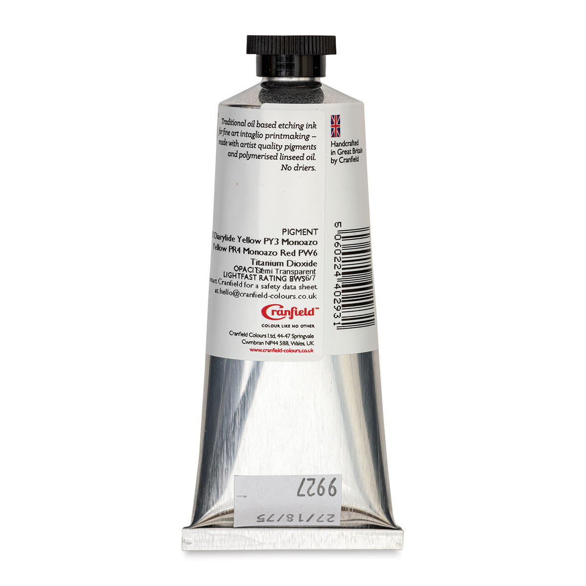 Cranfield Traditional Etching Ink - Permanent Yellow Lake, 75 ml - back