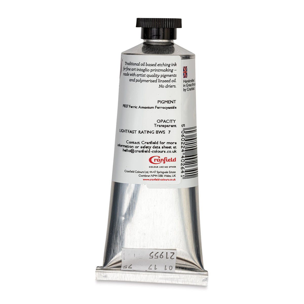 Cranfield Traditional Etching Ink - Prussian Blue, 75 ml - back