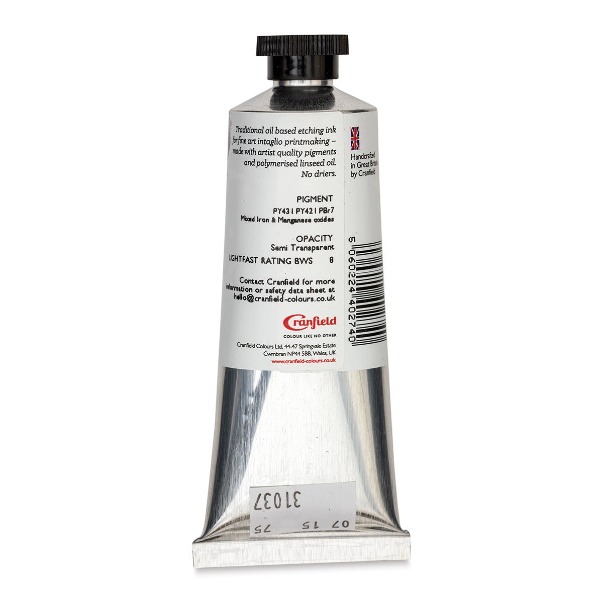 Cranfield Traditional Etching Ink - Raw Sienna, 75 ml - back