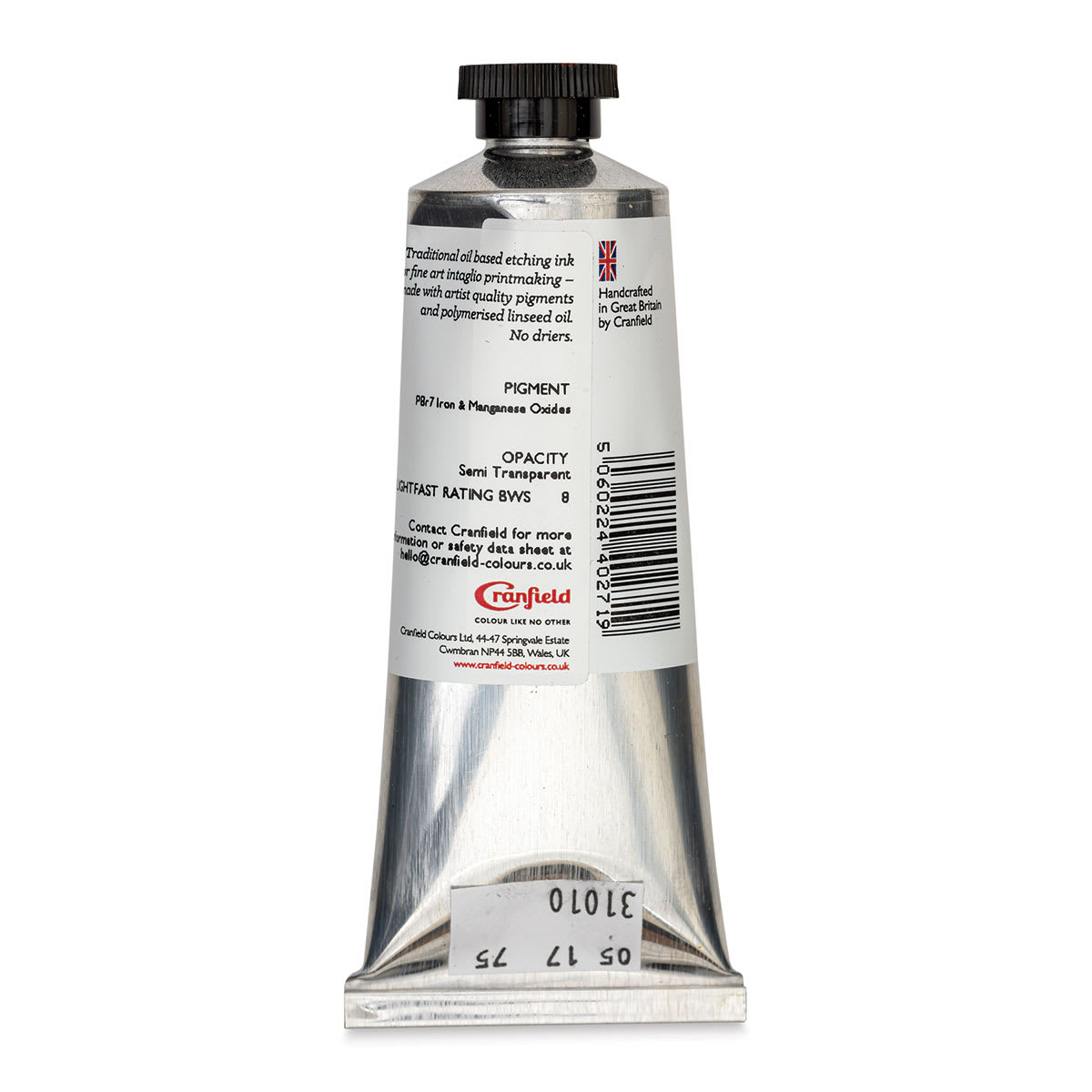 Cranfield Traditional Etching Ink - Burnt Sienna, 75 ml - back