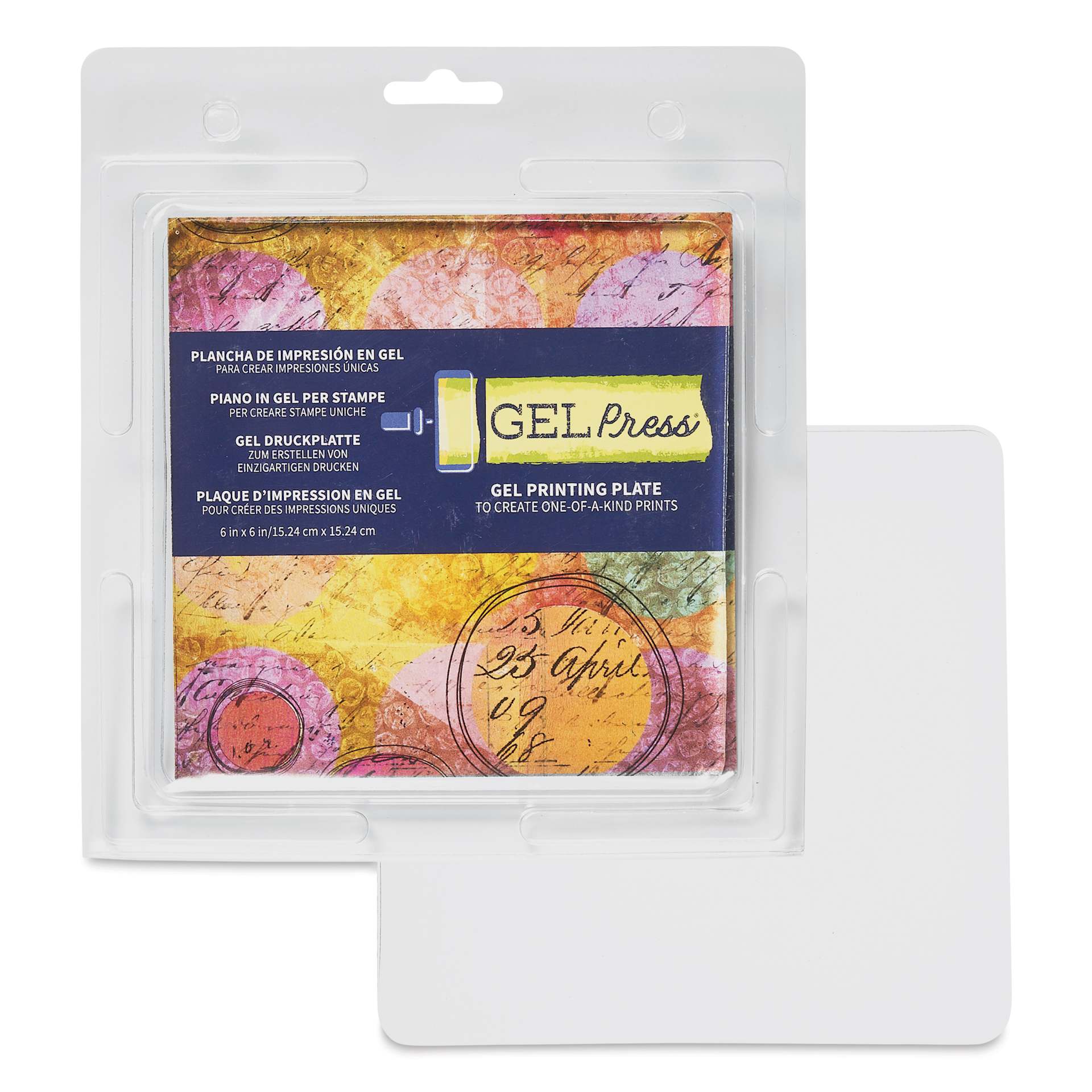 Gel Press Printing Plate - Square, 6" x 6" packaging and contents