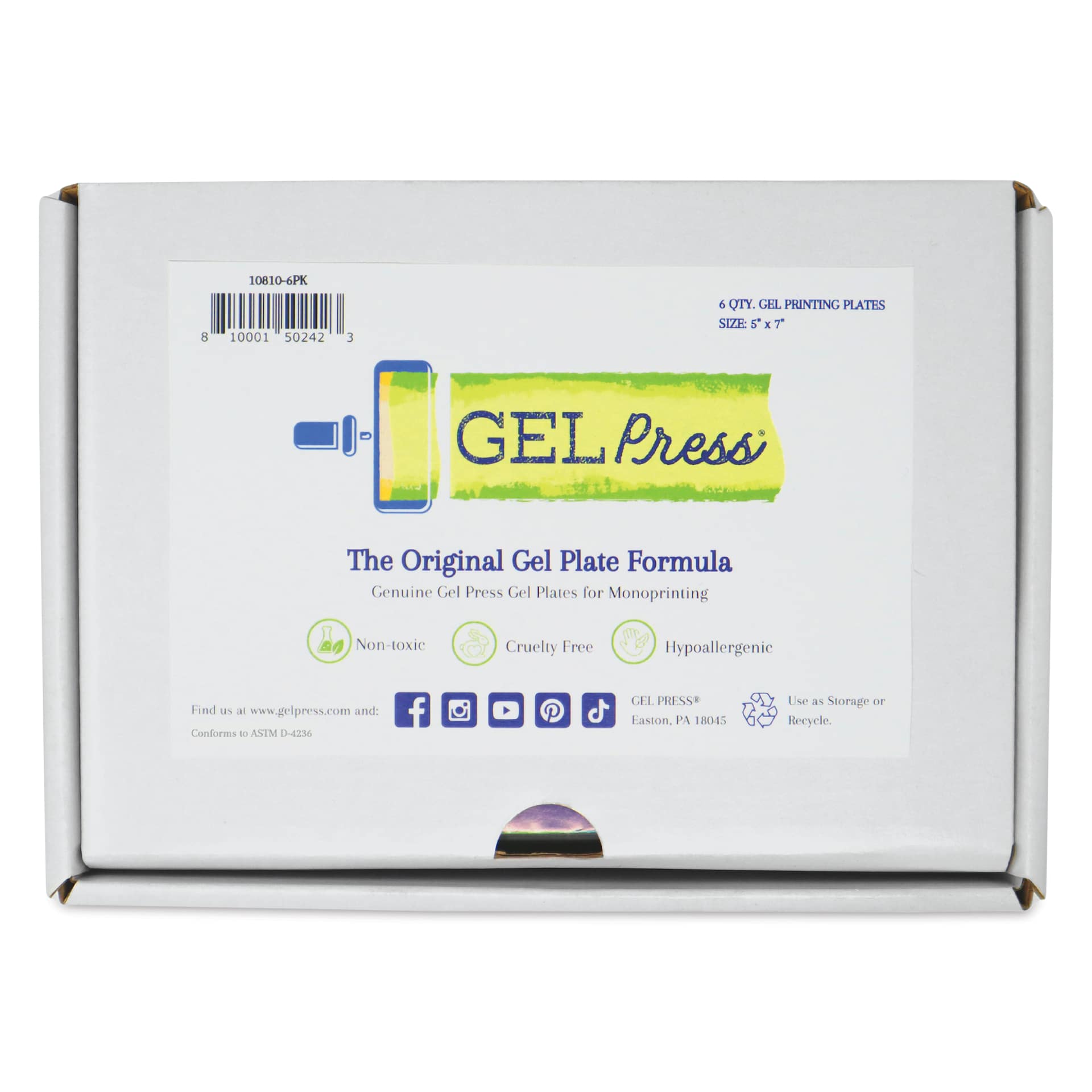 Gel Press Printing Plates - Class Pack, 5" x 7", Set of 6 front of packaging