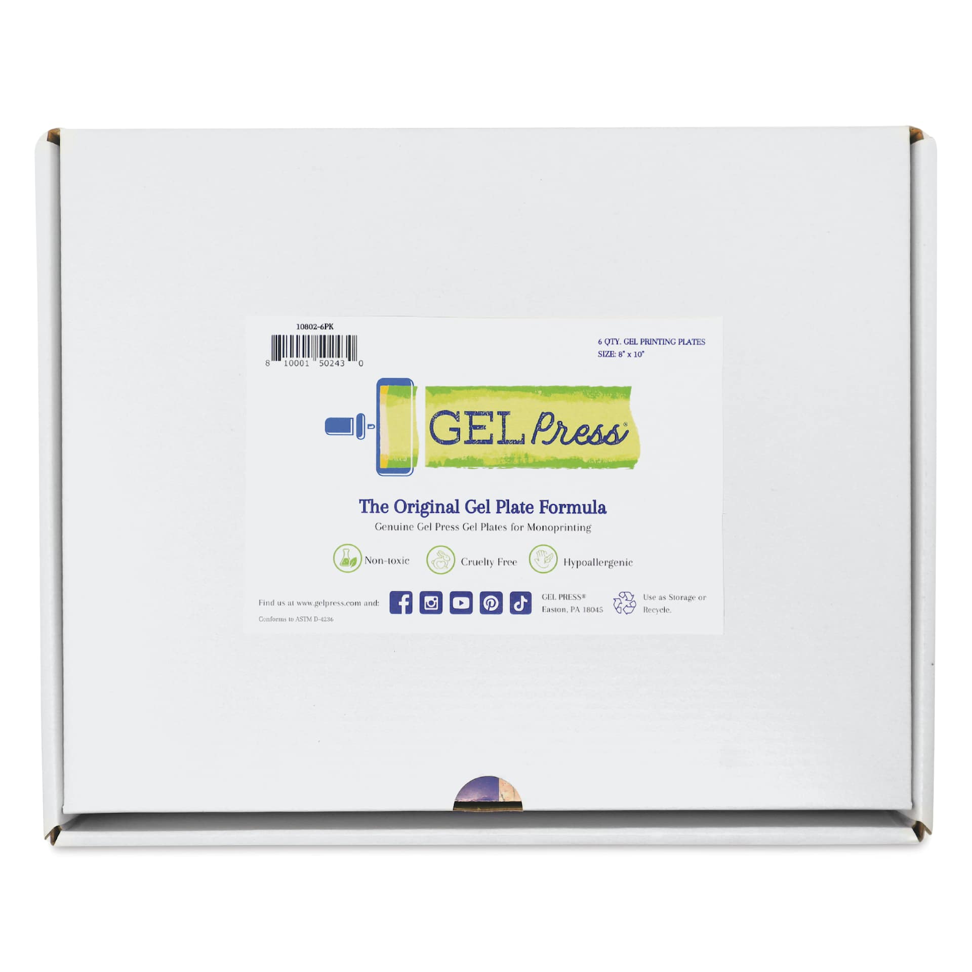 Gel Press Printing Plates - Class Pack, 8" x 10", Set of 6 front of packaging