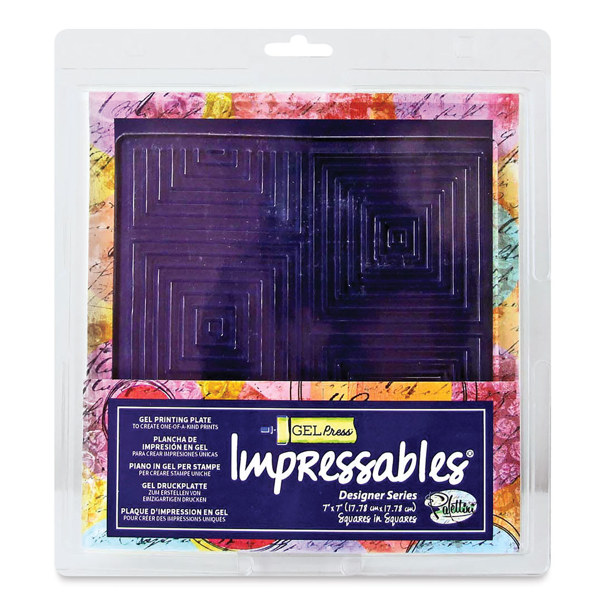 Gel Press Impressables - Front of package of 7" Squares in Squares Plate