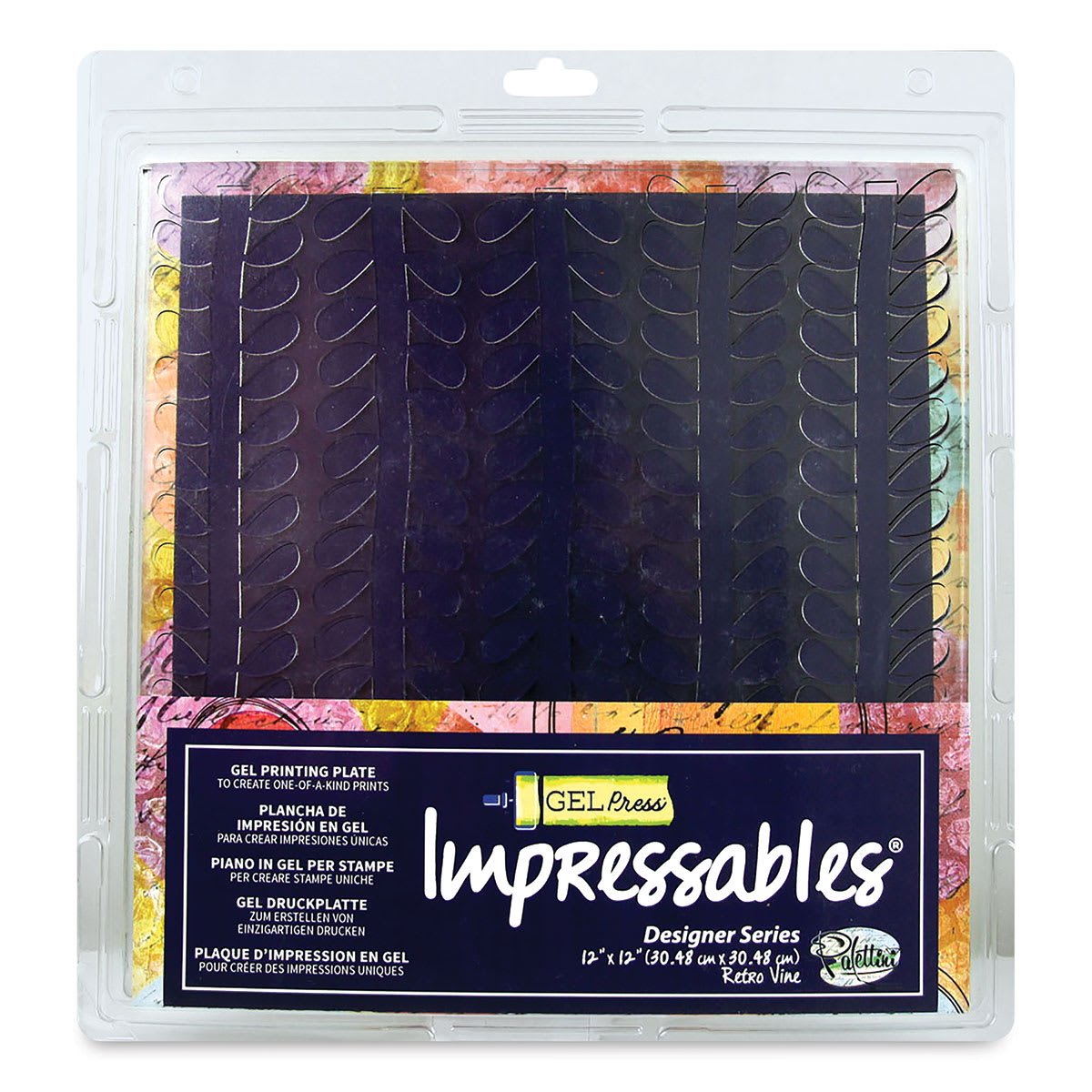 Gel Press Impressables - Front of package of Retro Leaves Plate