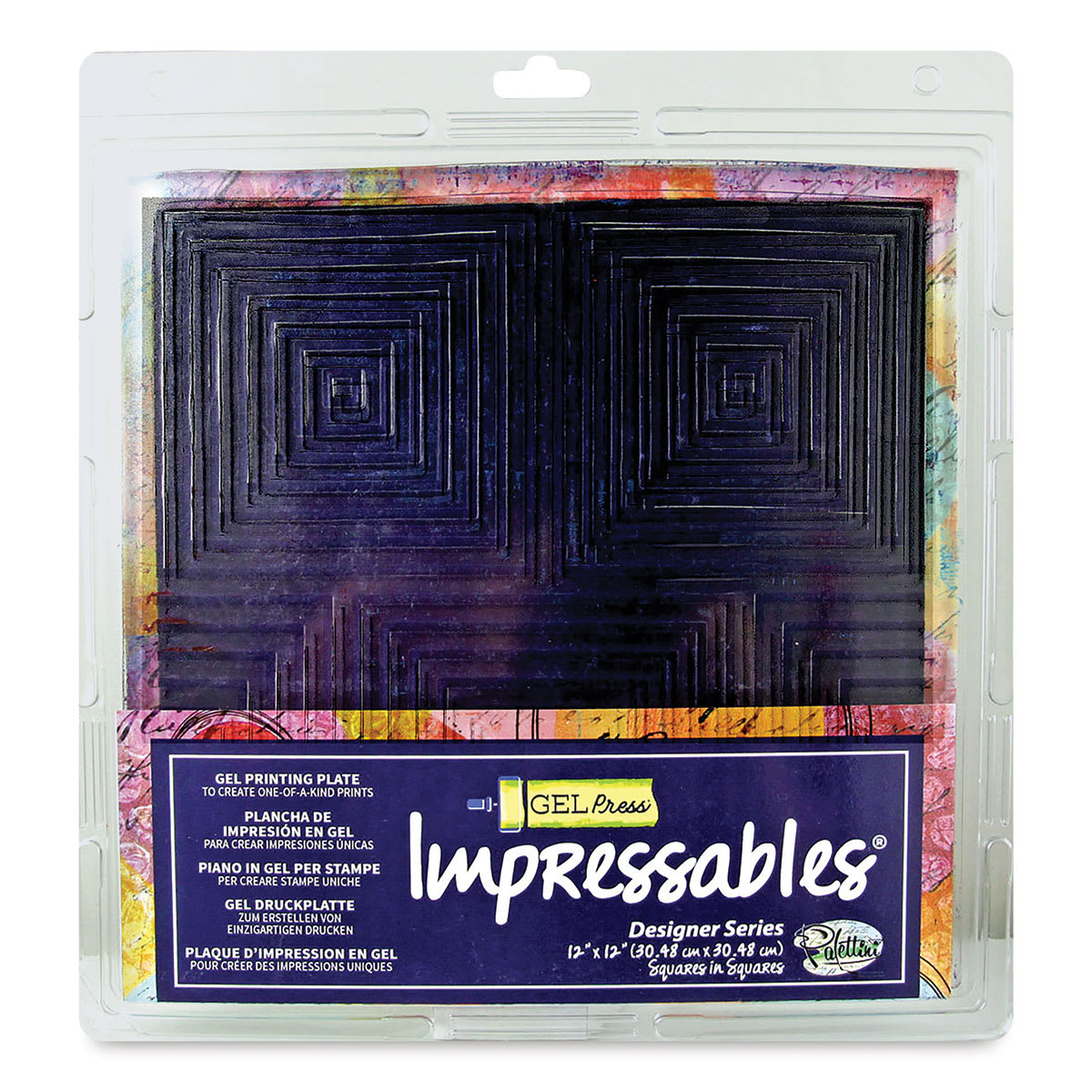 Gel Press Impressables - Front of package of 12" Squares in Squares Plate