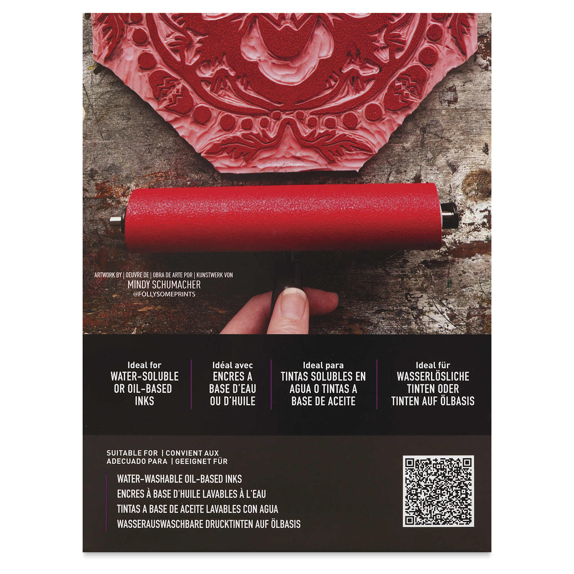 Speedball Soft Rubber Brayer - Black, 4", back of packaging