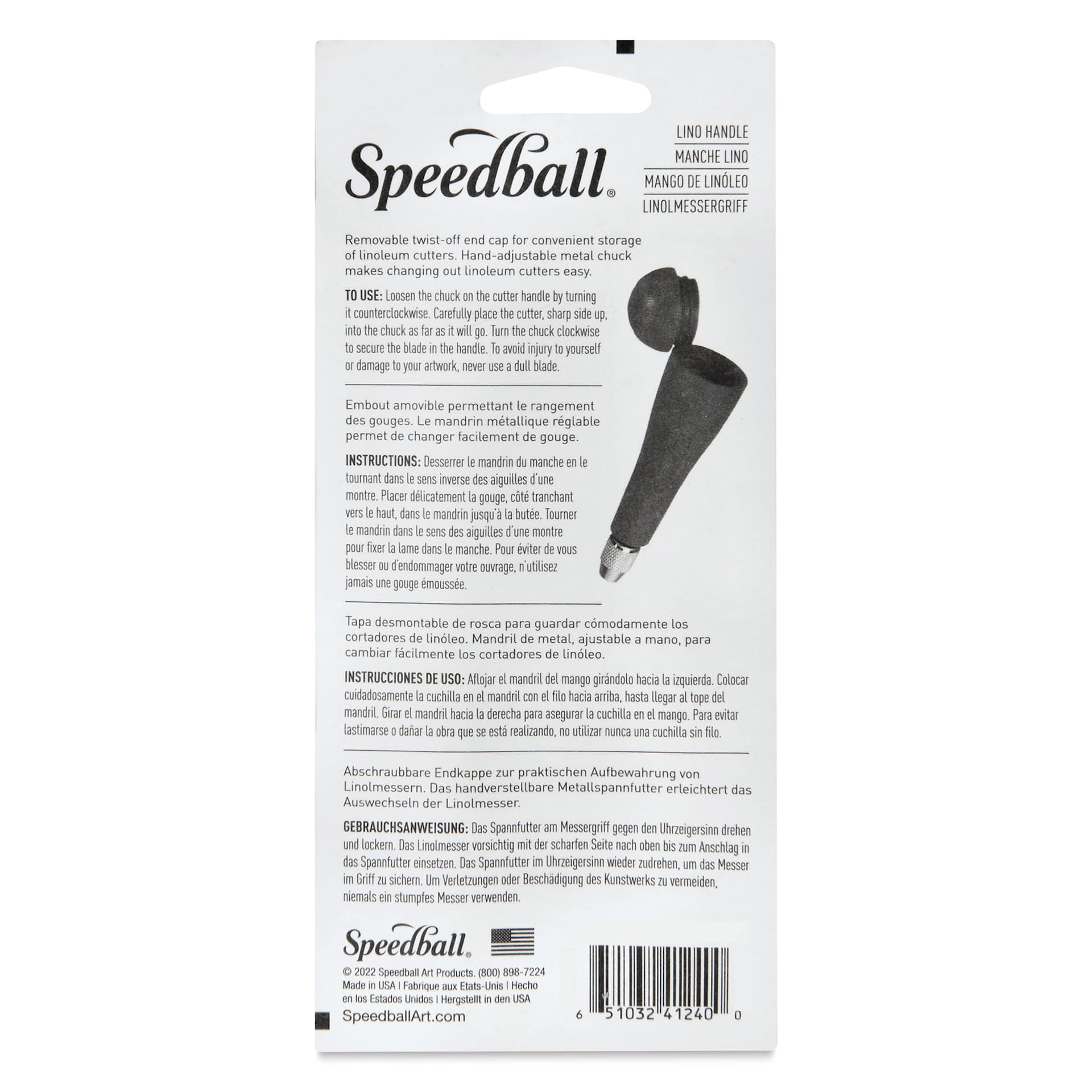 Speedball Linoleum Cutter Handle - Yellow, back of packaging