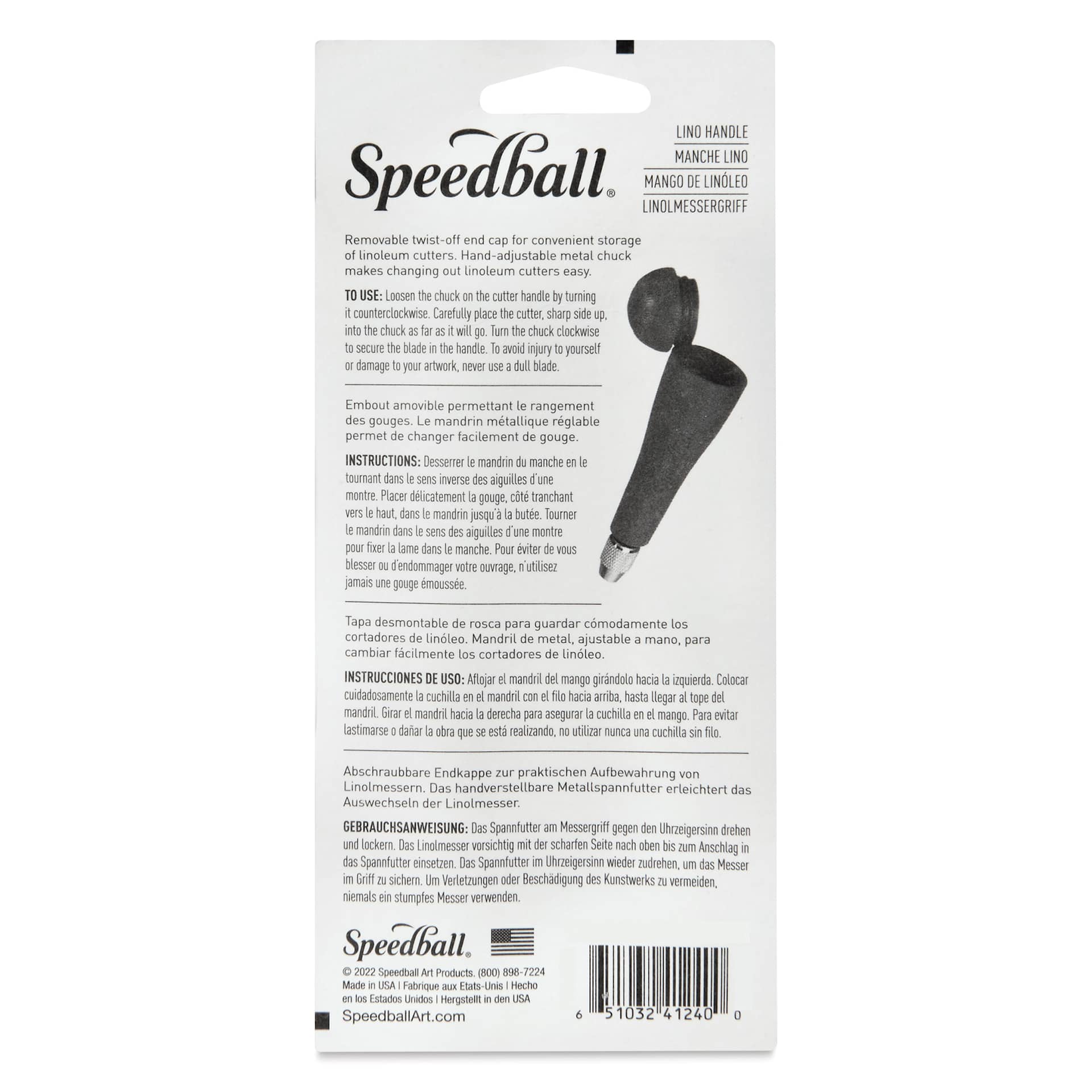 Speedball Linoleum Cutter Handle - Blue, back of packaging