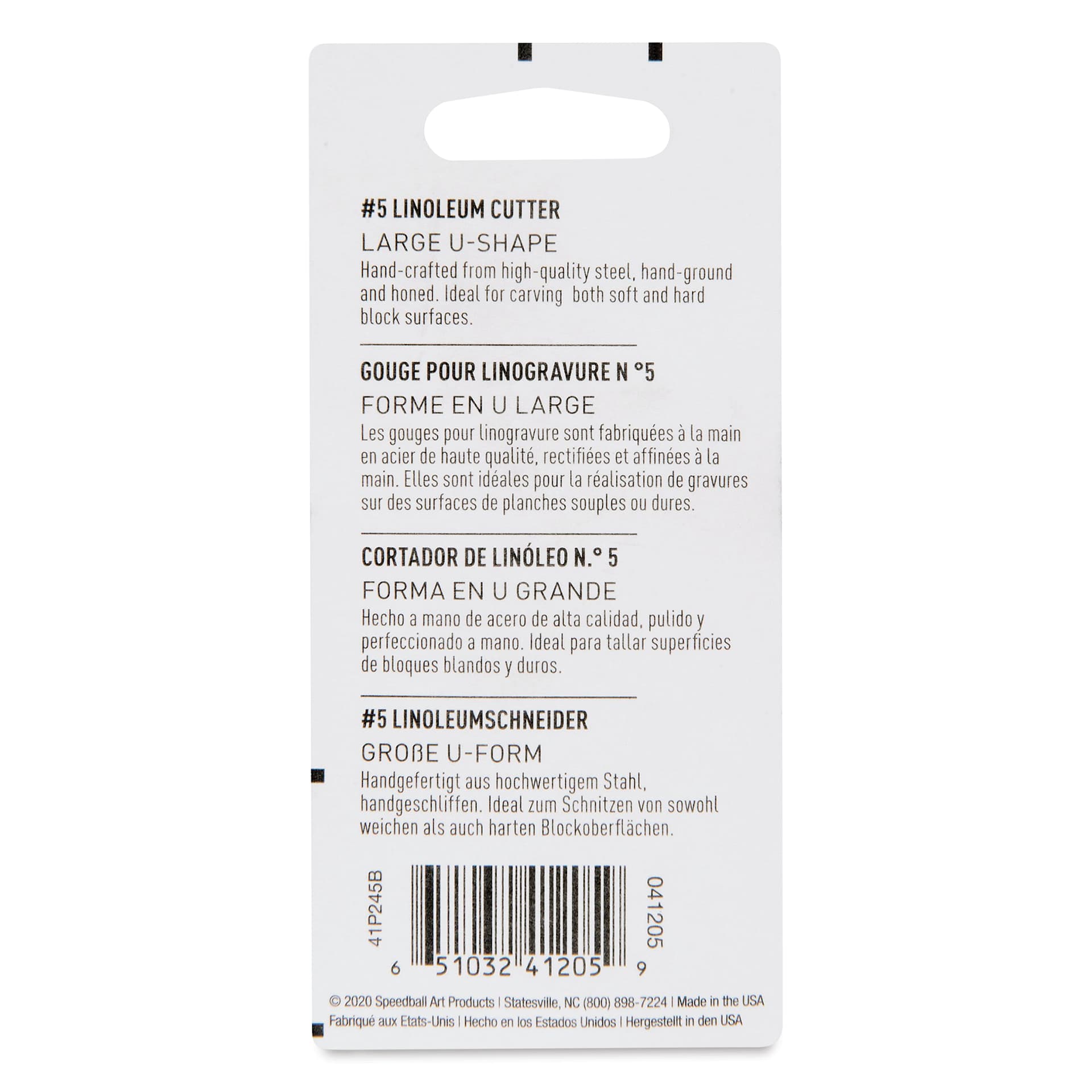 Speedball Linoleum Cutter - Pkg of 2, No. 5 Large U Gouge (Back of package)