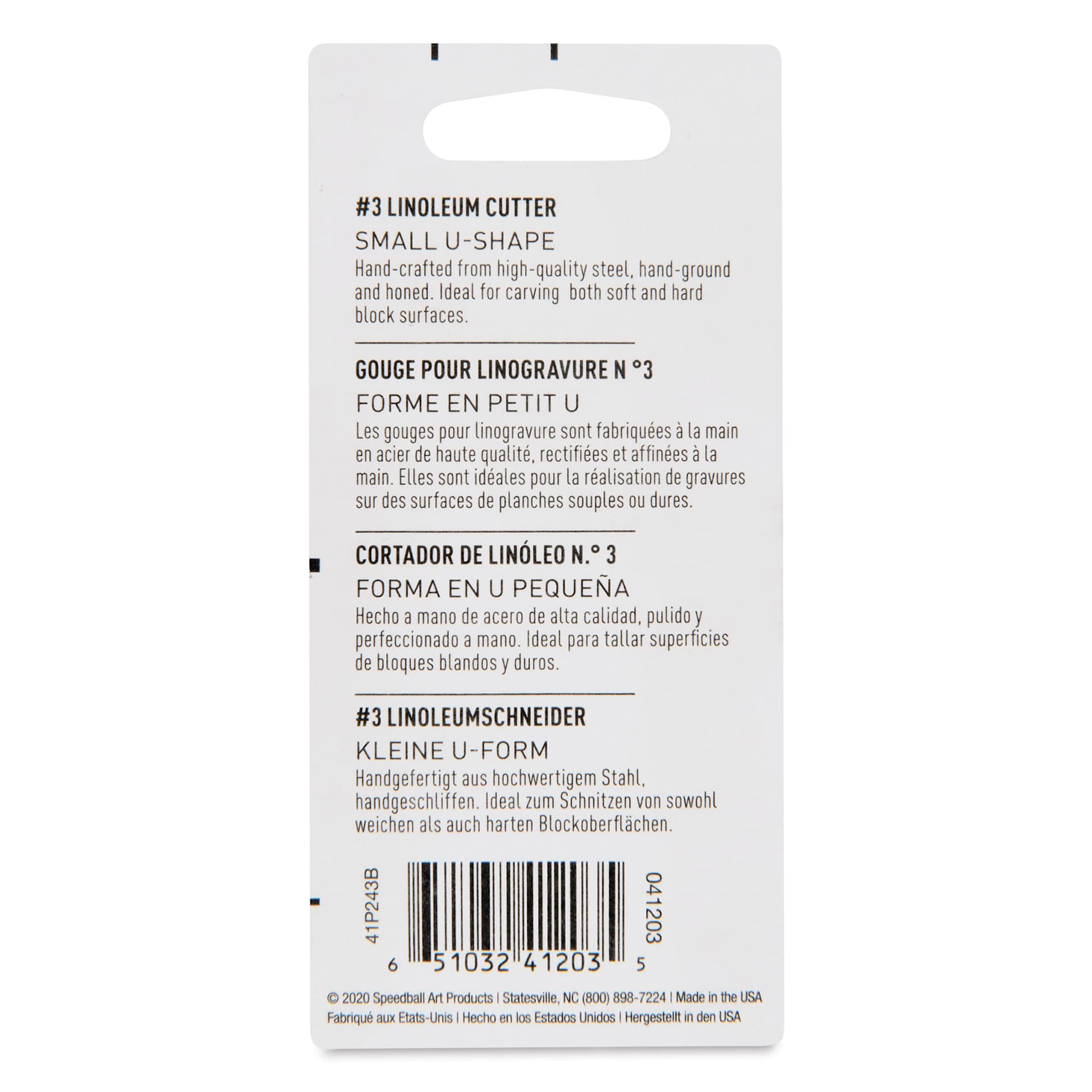 Speedball Linoleum Cutter - Pkg of 2, No. 3 Small U Gouge (Back of package)