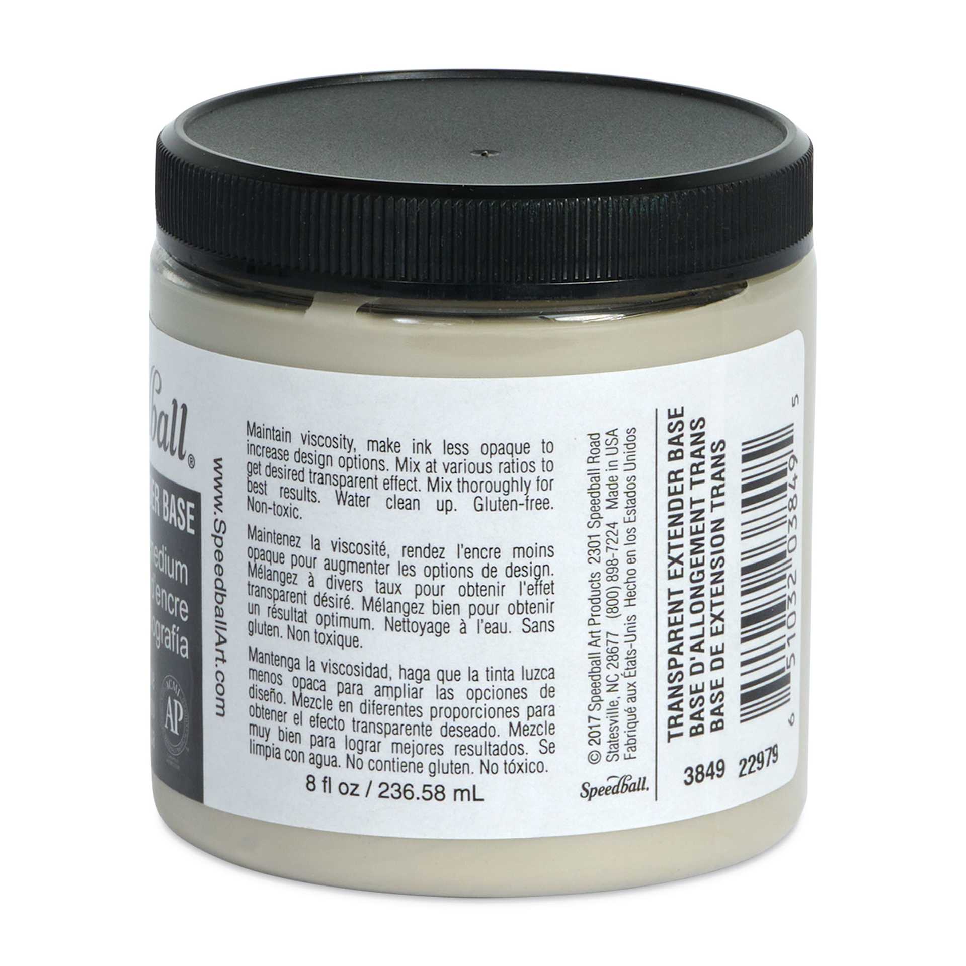 Speedball Water-Soluble Block Printing Ink Extender, 8 oz (Back of jar)