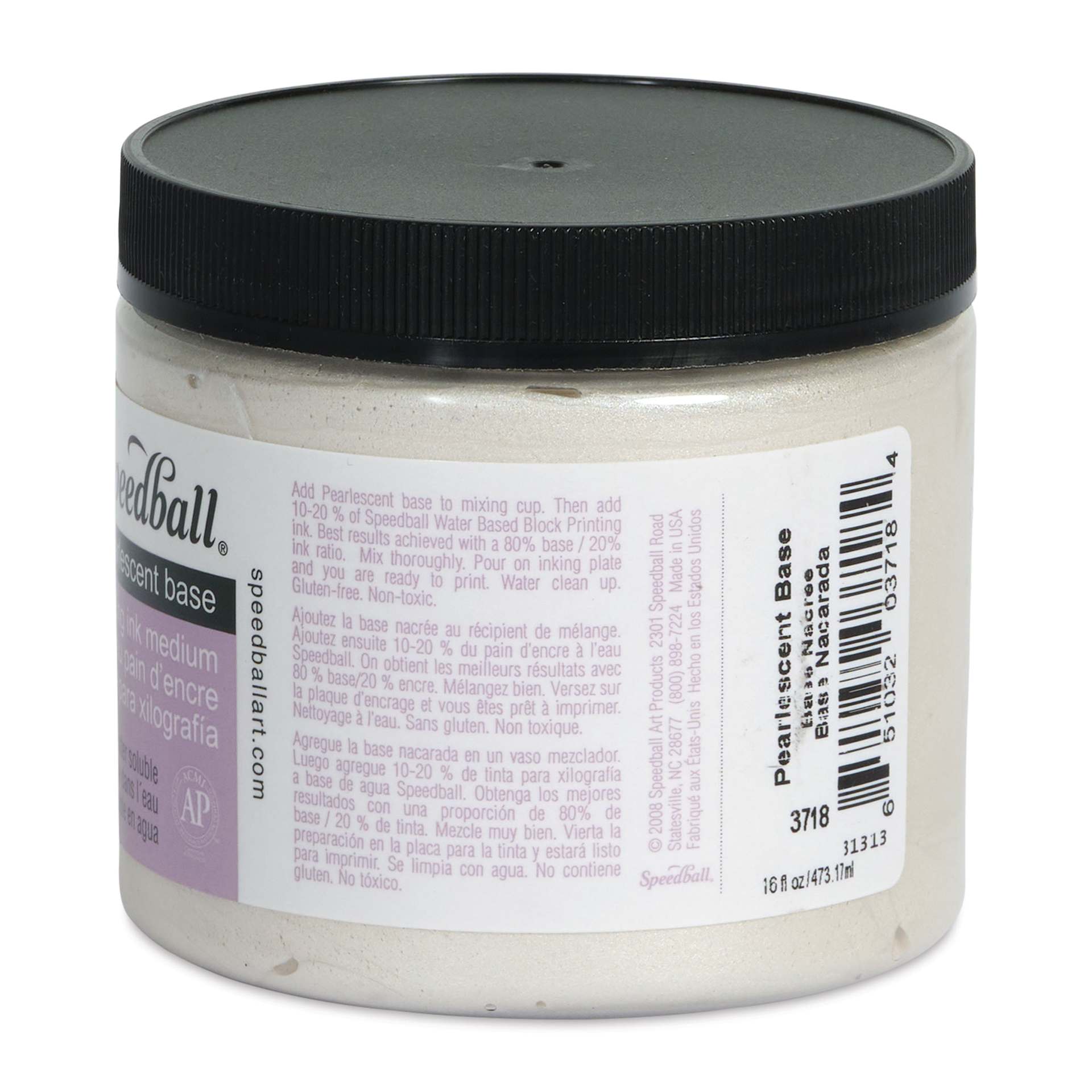 Speedball Water-Soluble Block Printing Ink Pearlescent Base - 16 oz (Back of jar)