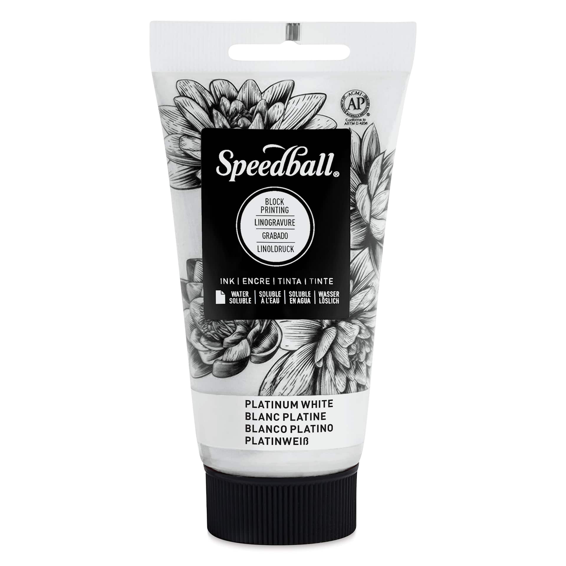 Speedball Water-Soluble Block Printing Ink - Platinum White (Metallic), 2.5 oz