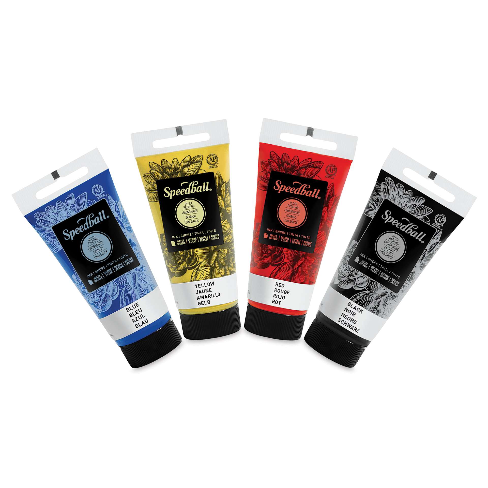 Speedball Block Printing Inks - Basic, Set of 4, ink tubes fanned out