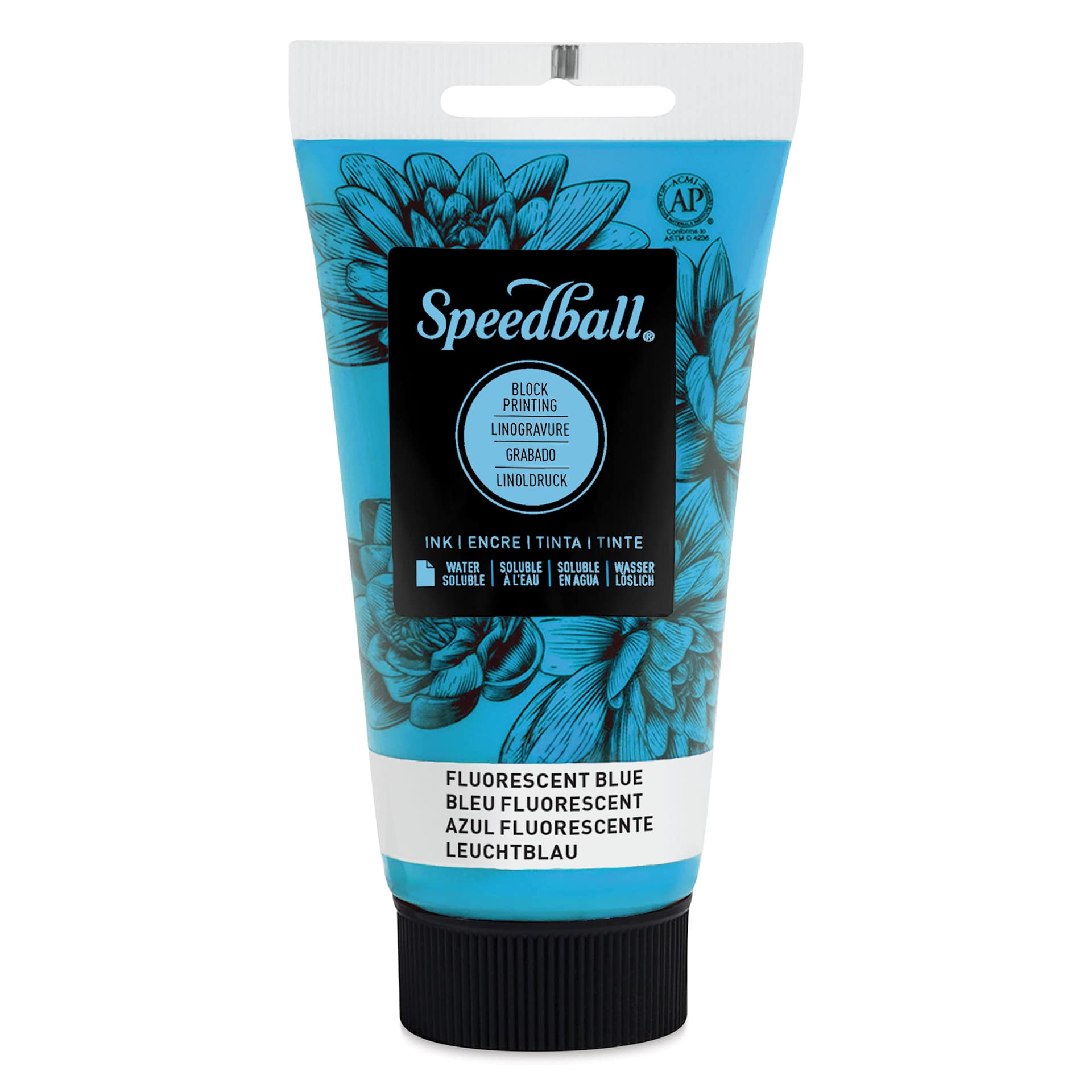 Speedball Water-Soluble Block Printing Ink - Fluorescent Blue 2.5 oz
