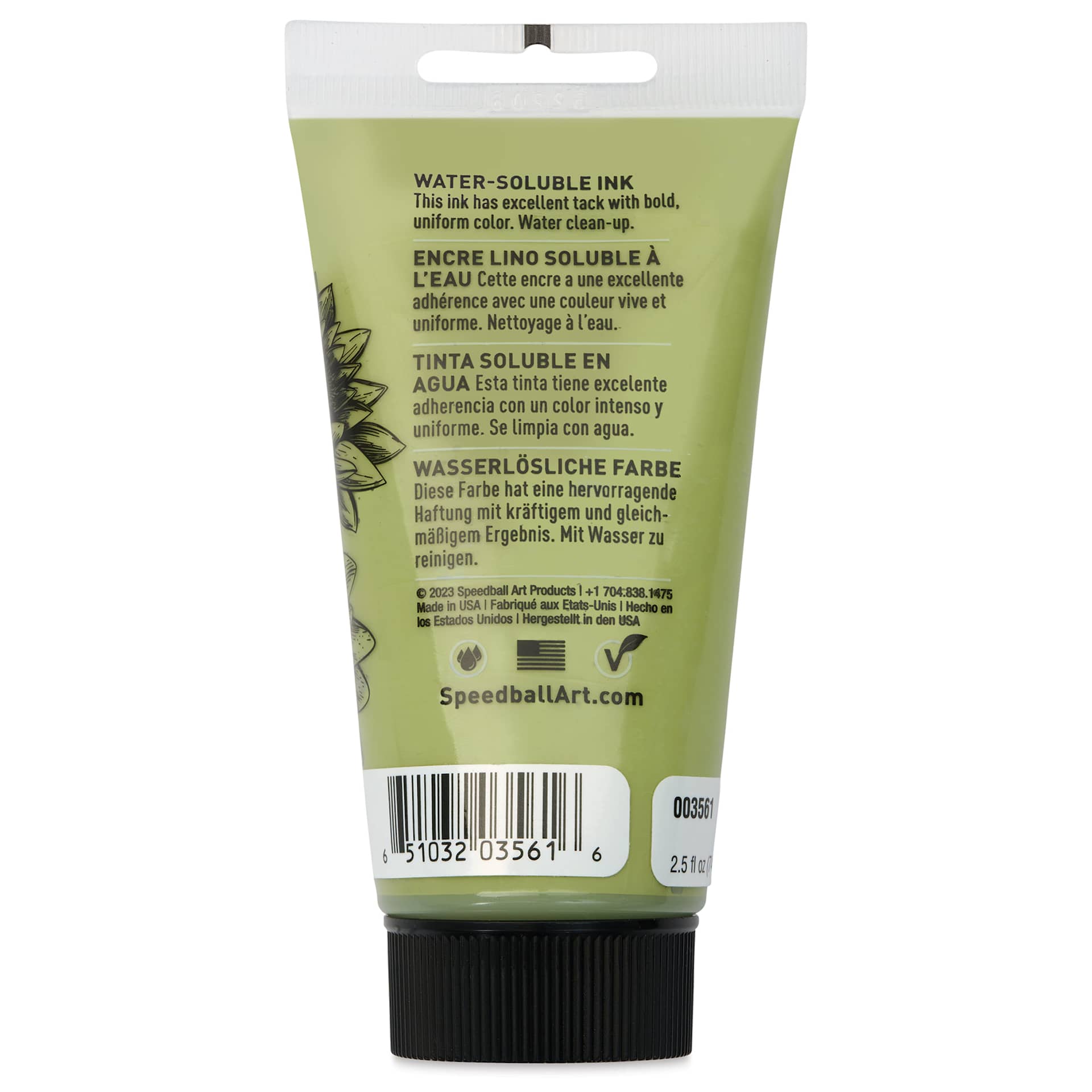 Speedball Water-Soluble Block Printing Ink - Leaf Green, 2.5 oz, back of tube