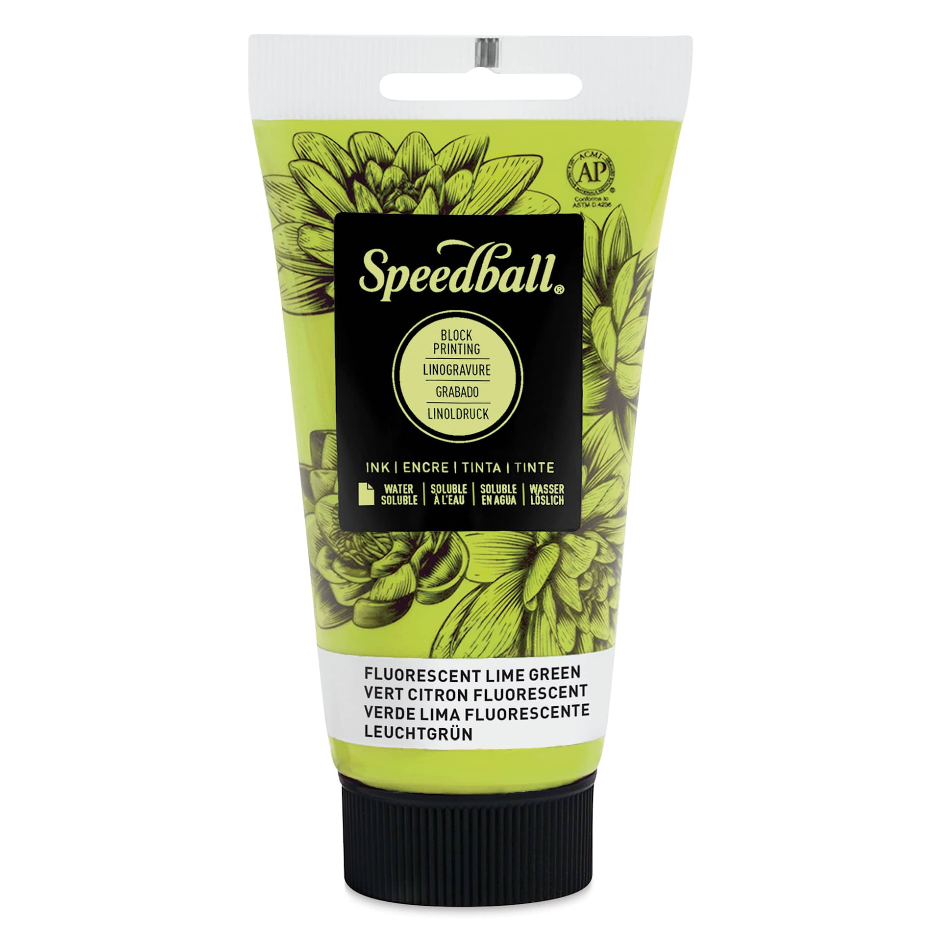 Speedball Water-Soluble Block Printing Ink - Fluorescent Lime Green, 2.5 oz