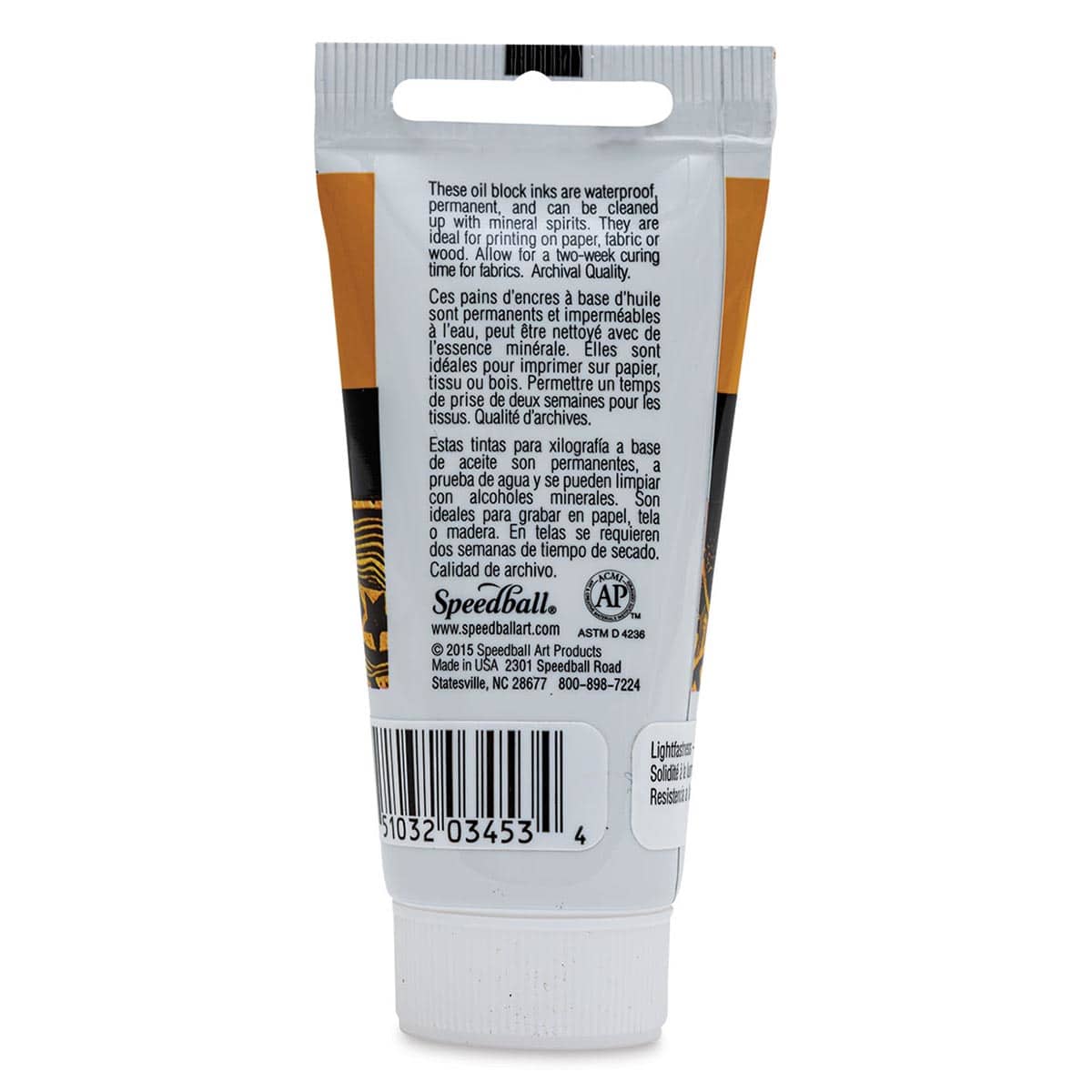 Speedball Oil Base Block Printing Ink - White, 1.25 oz - back