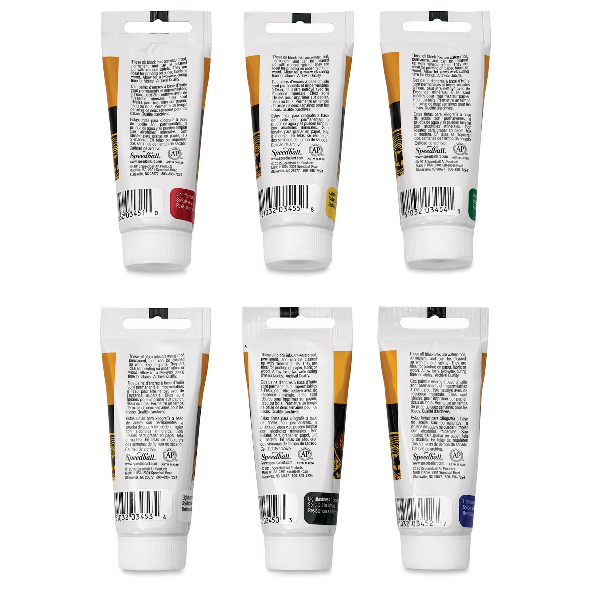 Speedball Oil Based Block Printing Inks - Set of 6, back of tubes