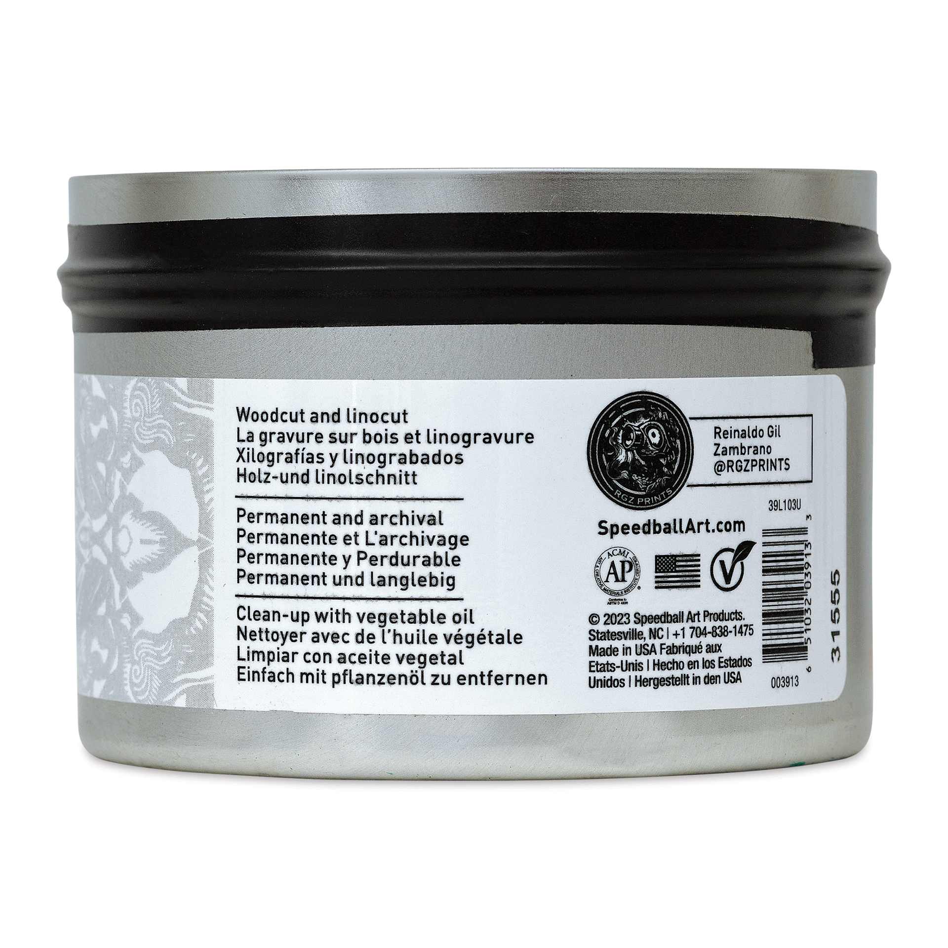 Speedball Oil-Based Relief Ink - White, 8 oz back of packaging