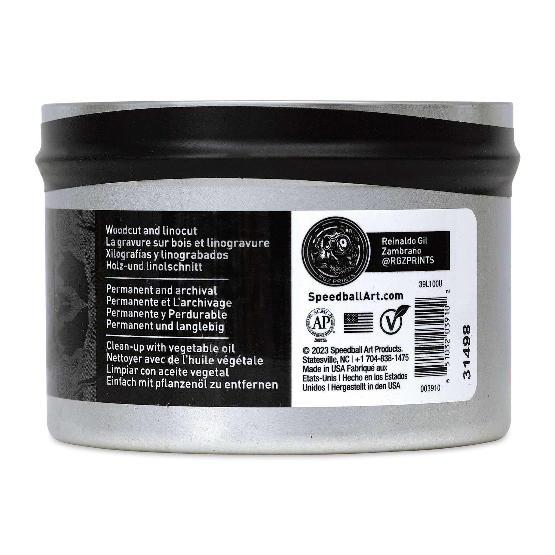 Speedball Oil-Based Relief Ink - Black, 8 oz back of packaging