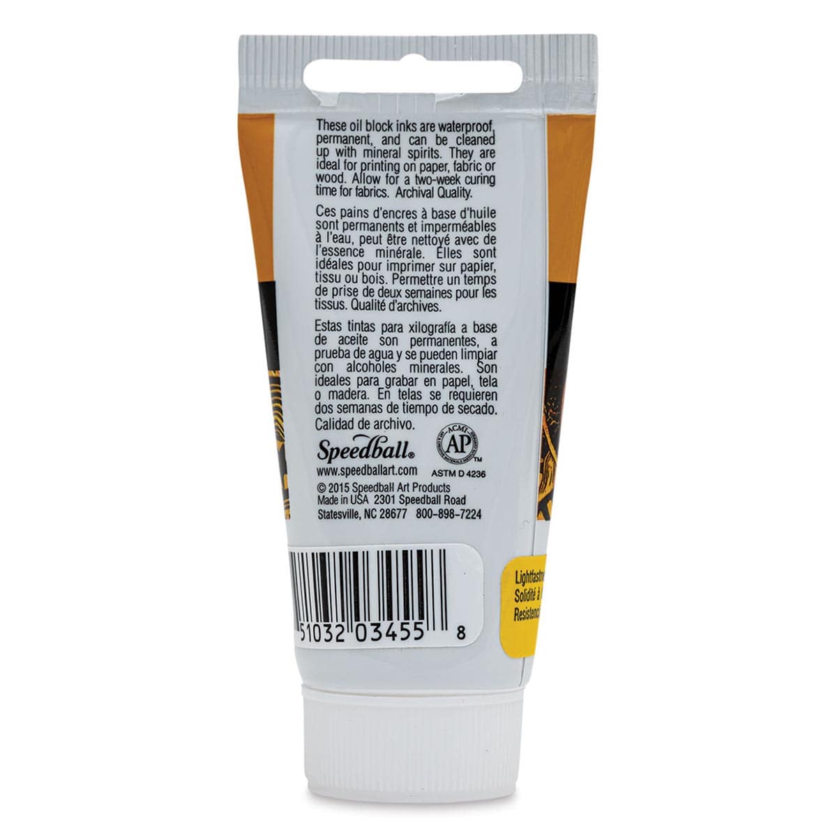Speedball Oil Base Block Printing Ink - Yellow, 1.25 oz - back
